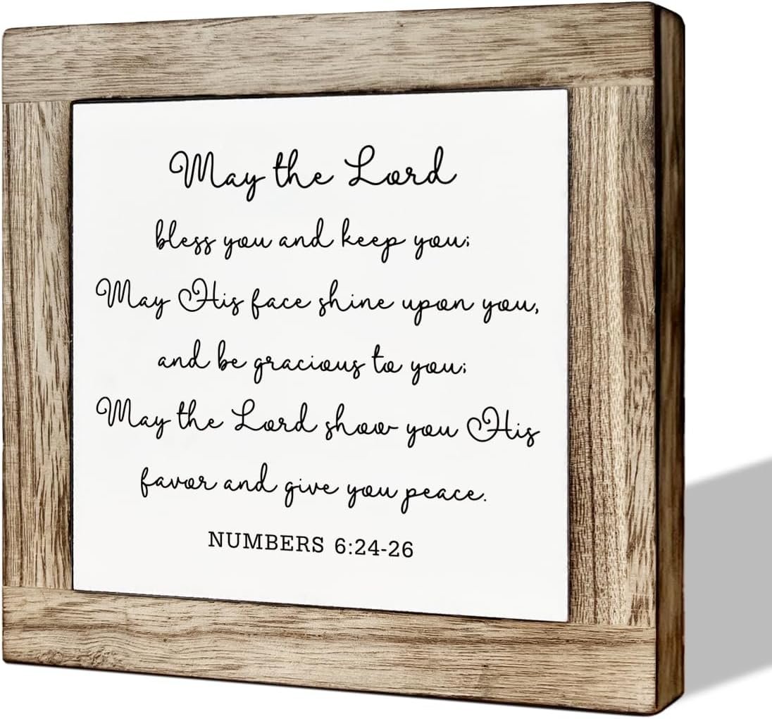 Farmhouse Christian Box Sign, Christian Decor Art, Religious Artwork for Home Office Decor, Decorative Wooden Table Signs, Bible Verse Decoration, May the Lord Bless You Sign