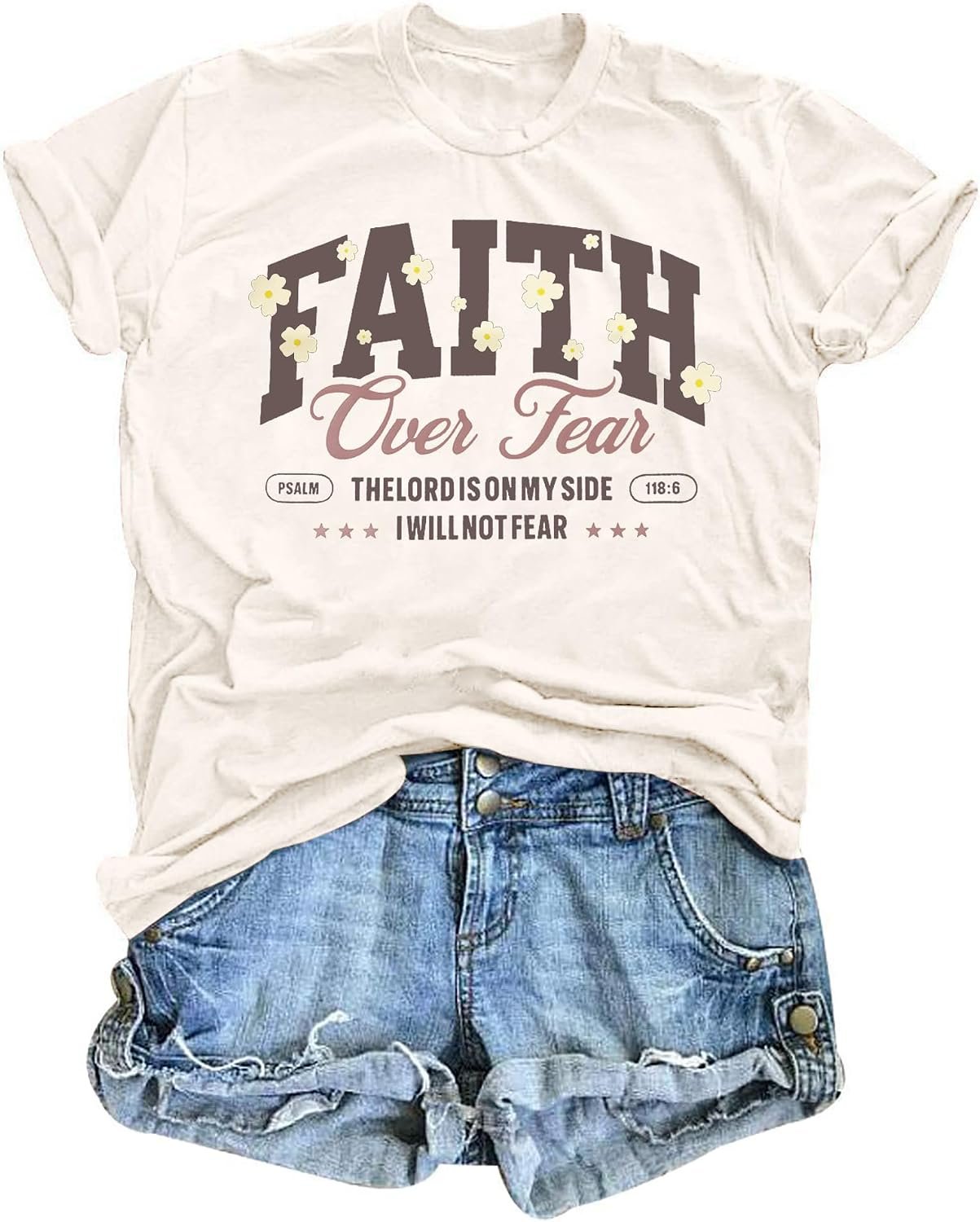 Faith Over Fear Shirt Christian Shirts for Women Inspirational Bible Verse T-Shirt Religious Faithful Short Sleeve Tee