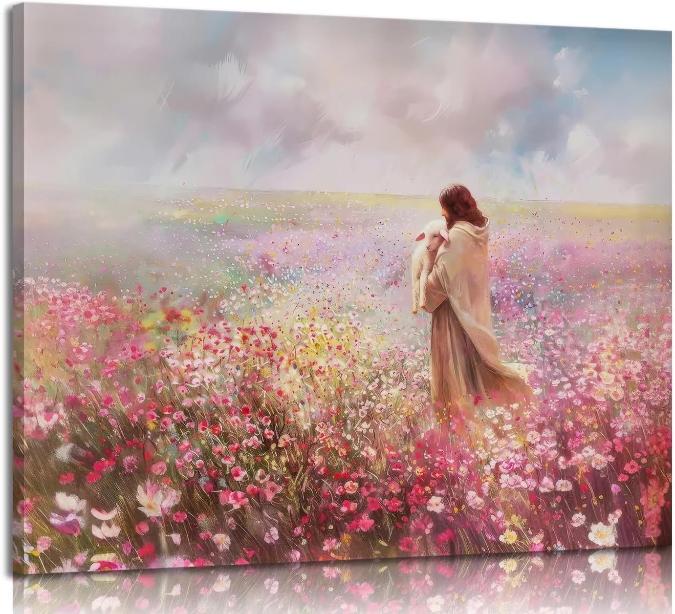 TUTENG Jesus and Lamb Canvas Wall Art The Lost Lamb Parable 12x16in