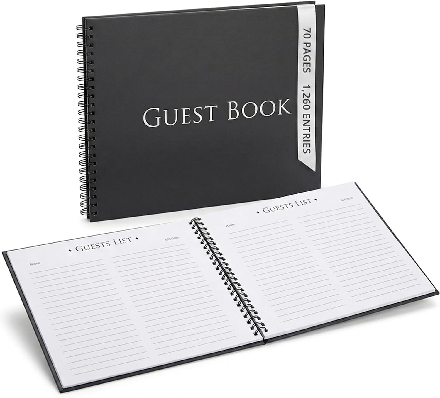 Iconikal Hardcover Guestbook 1260 Entries Charcoal 10×8″ Spiral