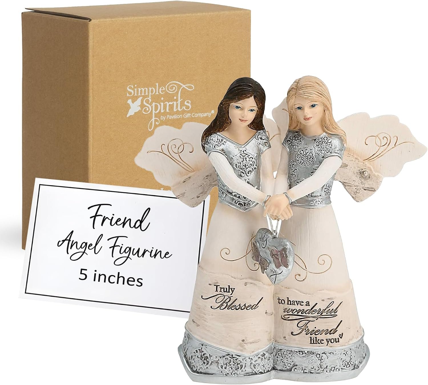 Pavilion Elements Angels Figurine – Double Angel Figure Display – “Truly Blessed to Have A Wonderful Friend Like You” Printed Text, Angel Collectibles, Sister Angel Figurines, Friend Theme, 5″