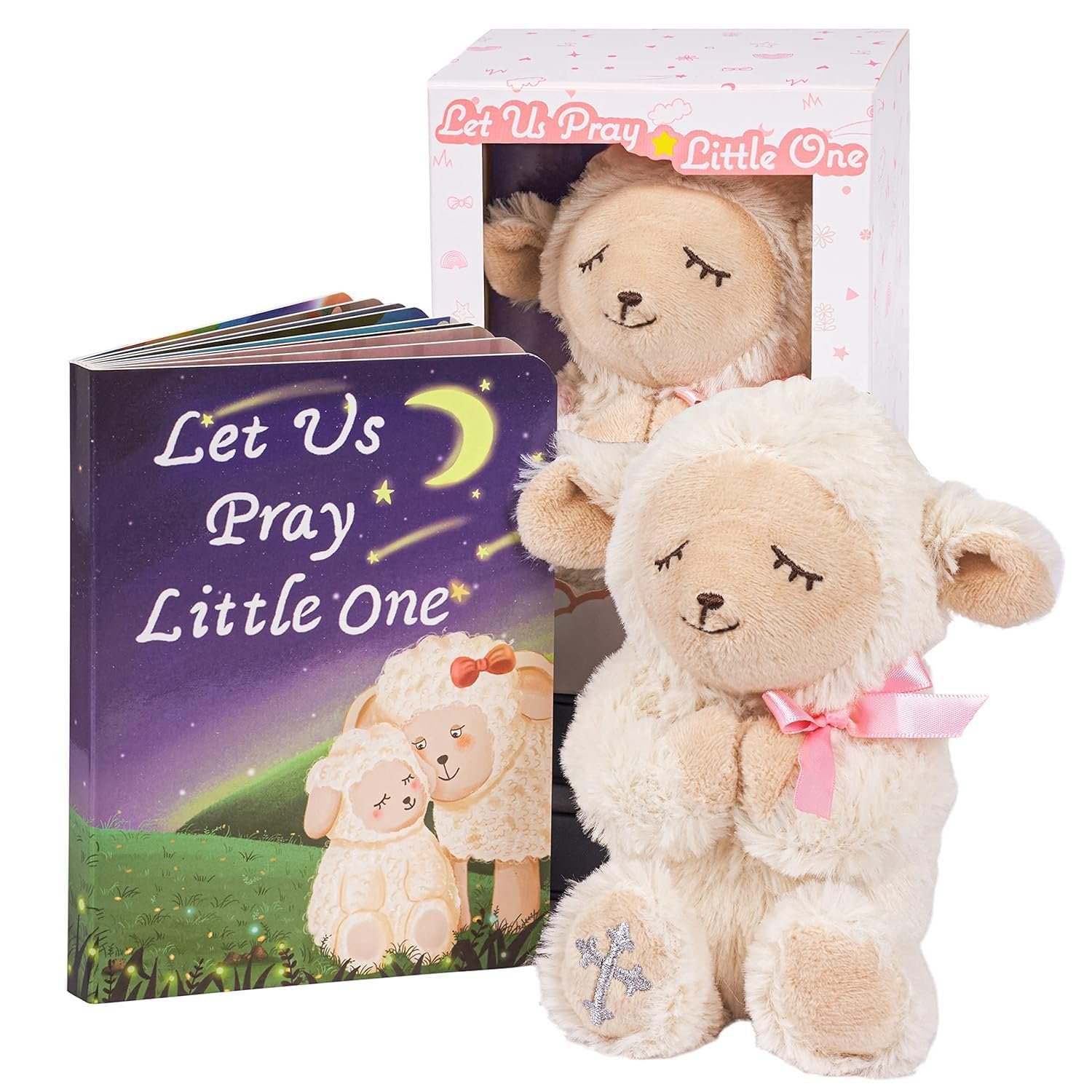 MyMateZoe Baptism Gifts for Girl, Great Christening, Dedication and Baptism Gift Set for Girl and Newborn Baby, Includes 7″ Praying Lamb Plush Toy and Let Us Pray Baby Book in Keepsake Gift Box