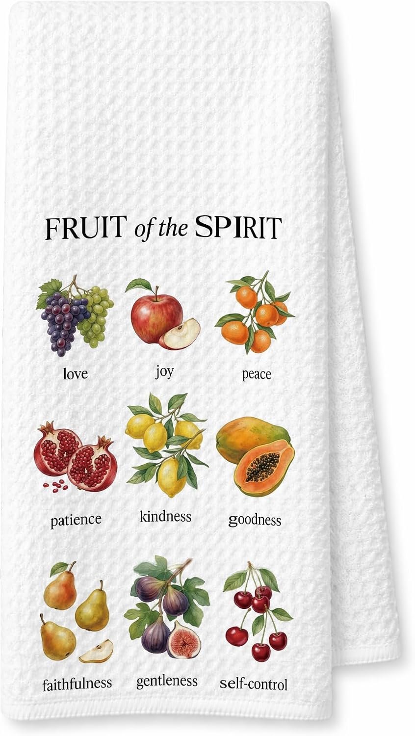 Christian Fruit Gifts Kitchen Towel 16×24, Fruit Decor Christian Dish Cloth, Religious Spirit Bible Verse Decorative Hand Towels, Inspirational Gifts for Women.