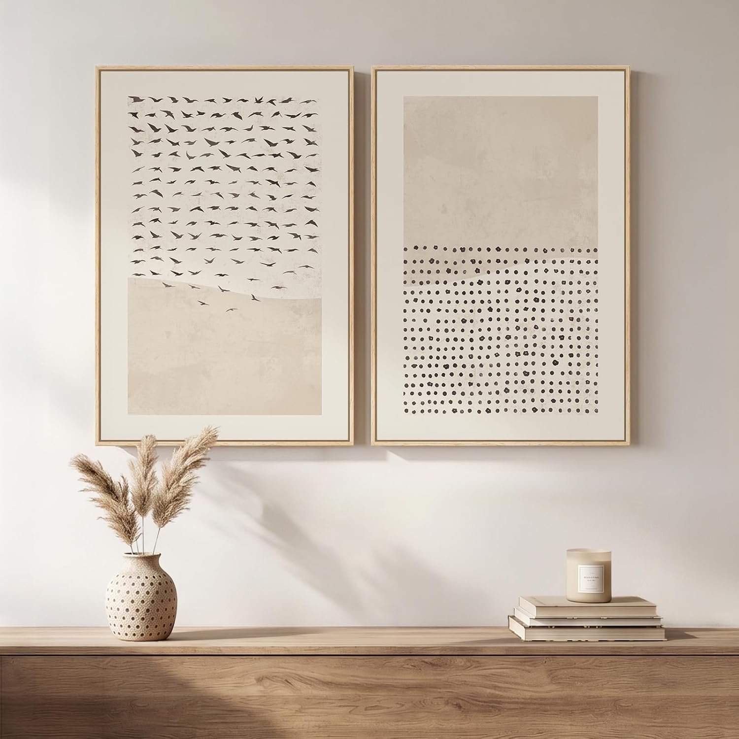Framed Minimalist Neutral Christian Wall Art for Living Room, Set of 2