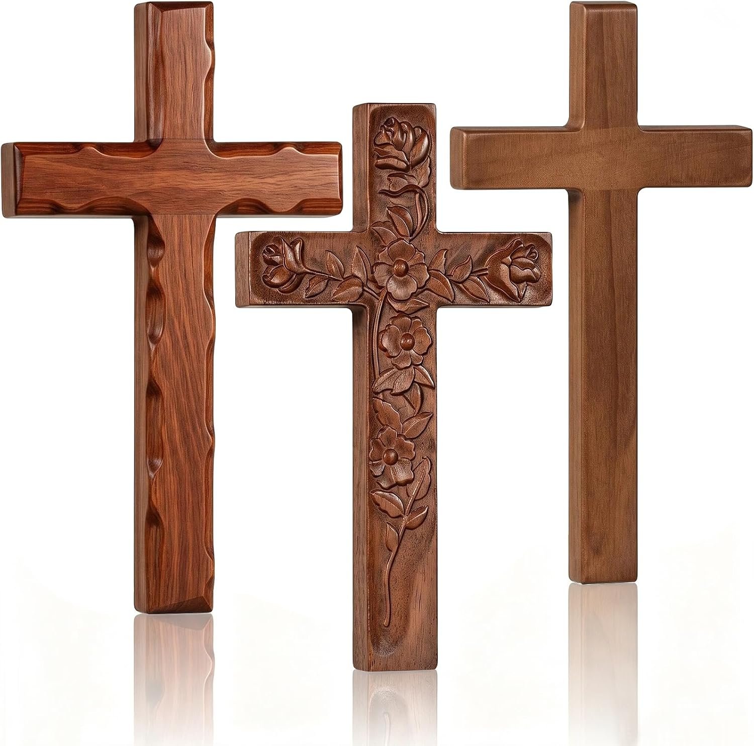 Lemiuda 3 Pack 25cm /10 inch Wooden Wall Cross,Wall Hanging Wooden Olivewood Cross Decor for Wall,Crucifix Wall Cross with Holy Land Certificate,Ideal Gift for Home Decoration, Weddings and Home Office