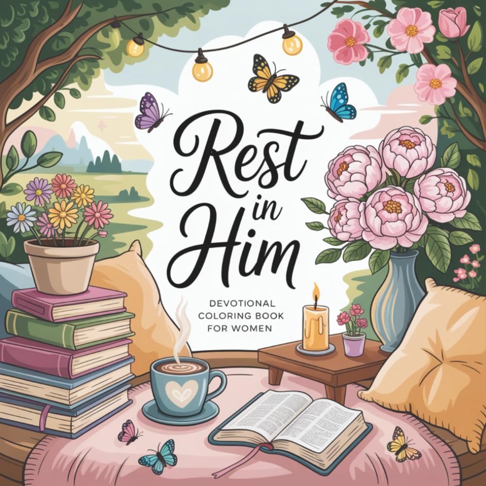 Devotional Coloring Book for Women ”Rest in Him”: Bible Verse Colouring Designs for Adults