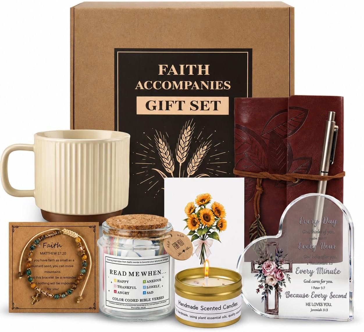 Christian Gifts for Women, 8-Piece Religious Gift Set with Bible Verse Jar