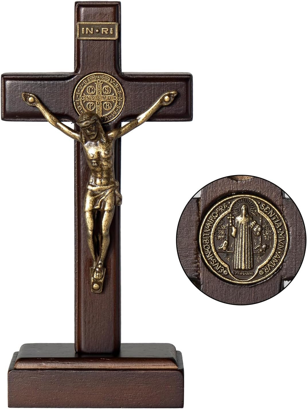 KUXBET Crucifix Wall Cross with Standing, 5inch Jesus Catholic Wooden Cross