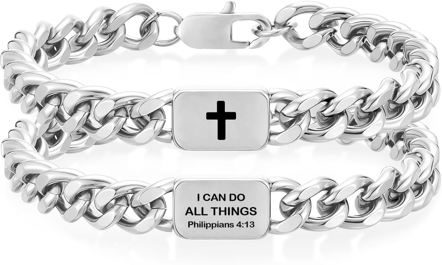 Bible Verse Cross Bracelet For Men Boys Stainless Steel Cuban Link Bracelets For Men Christian Stuff Accessories First Communion Confirmation Gifts For Boys Teens Mens Jewelry