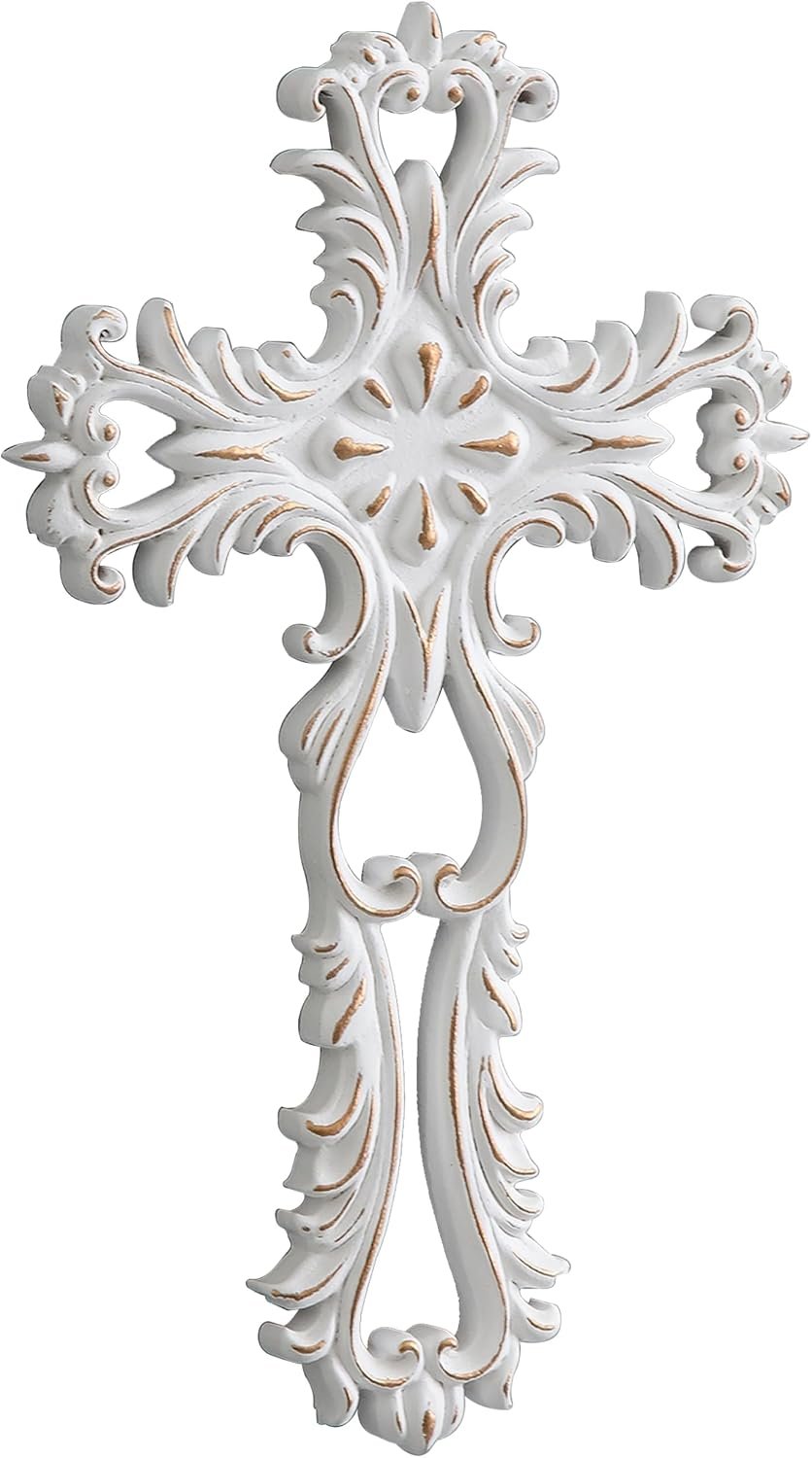 SOFE Decorative Crosses Wall Decor, 13 Inches Tall Rustic White Crucifix