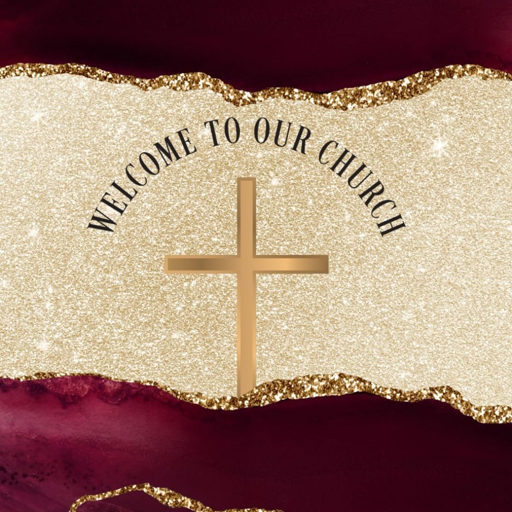Church Visitor Guest Book – Welcome to Our Church: Sign In Log Book to Track Church Visitors, Elegant Unique Gold Burgundy Design, Large Size 8,25″x11″ Hardcover