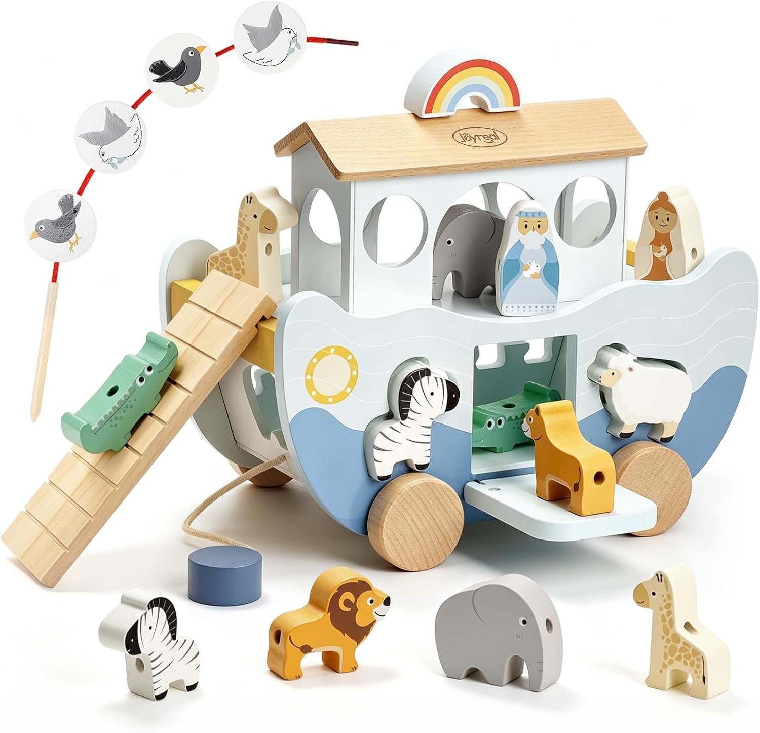 Joyreal Wooden Noah’s Ark Toy for 1 Year Old Baby Boy and Girl Baptism Gift