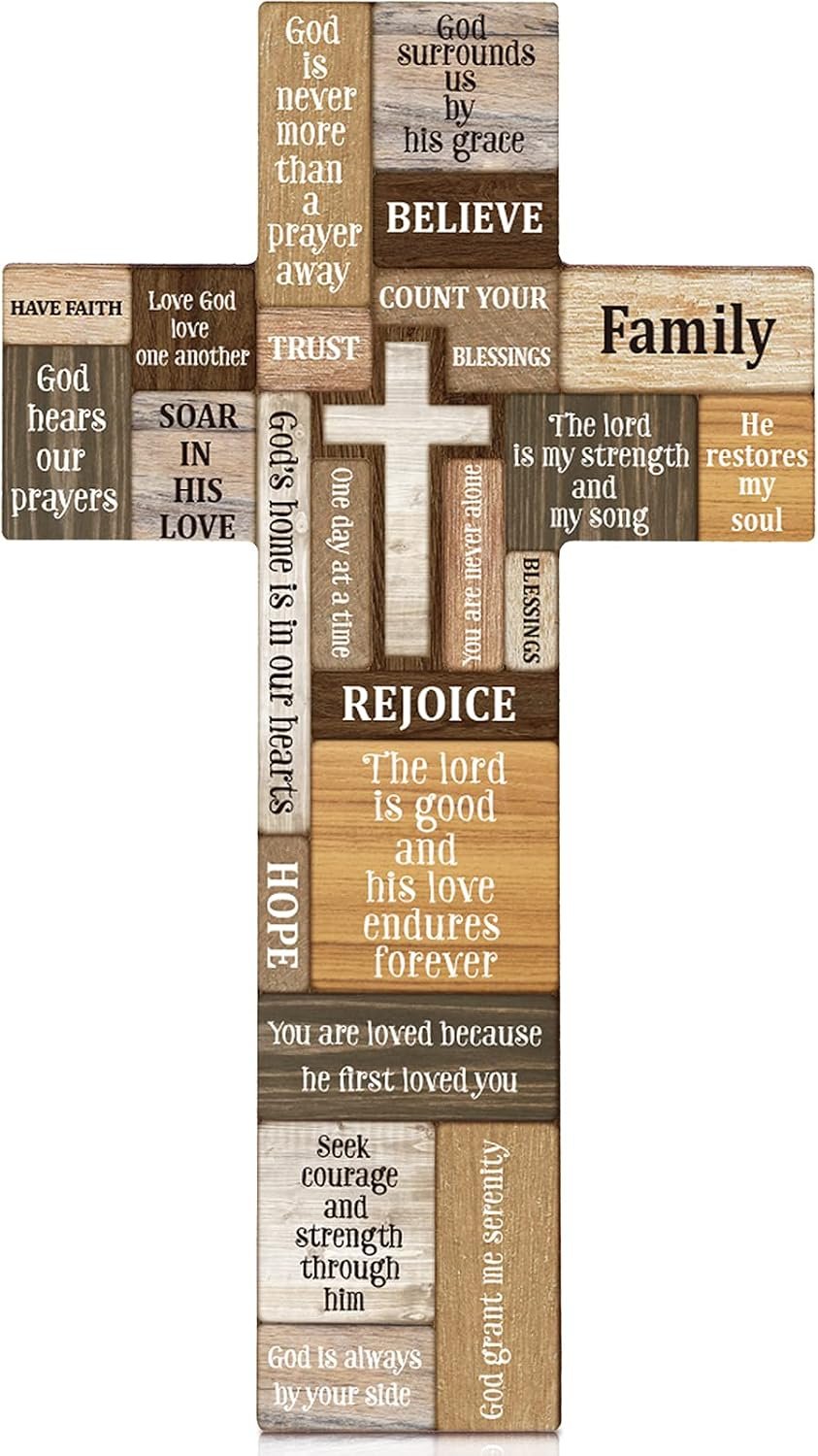 Jetec Cross Wall Decor Christian Religious Wooden Cross, 10.6 x 6.1 Inch