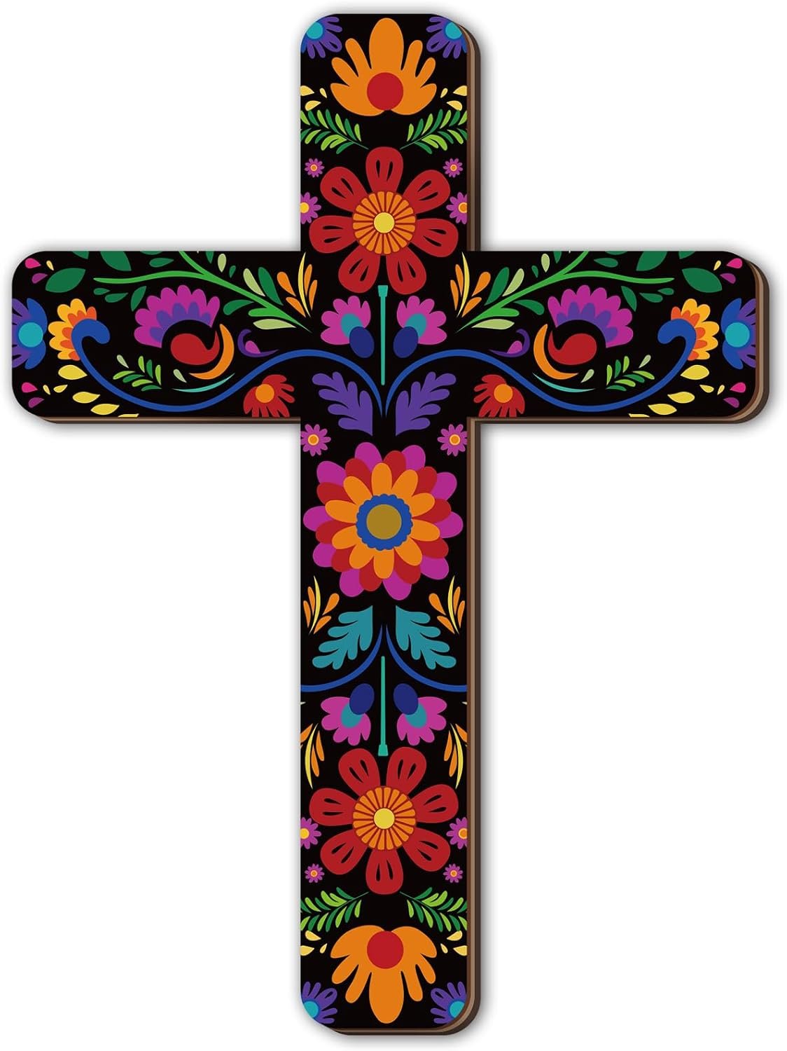 Maitys Floral Wooden Crosses for Wall, Retro Style