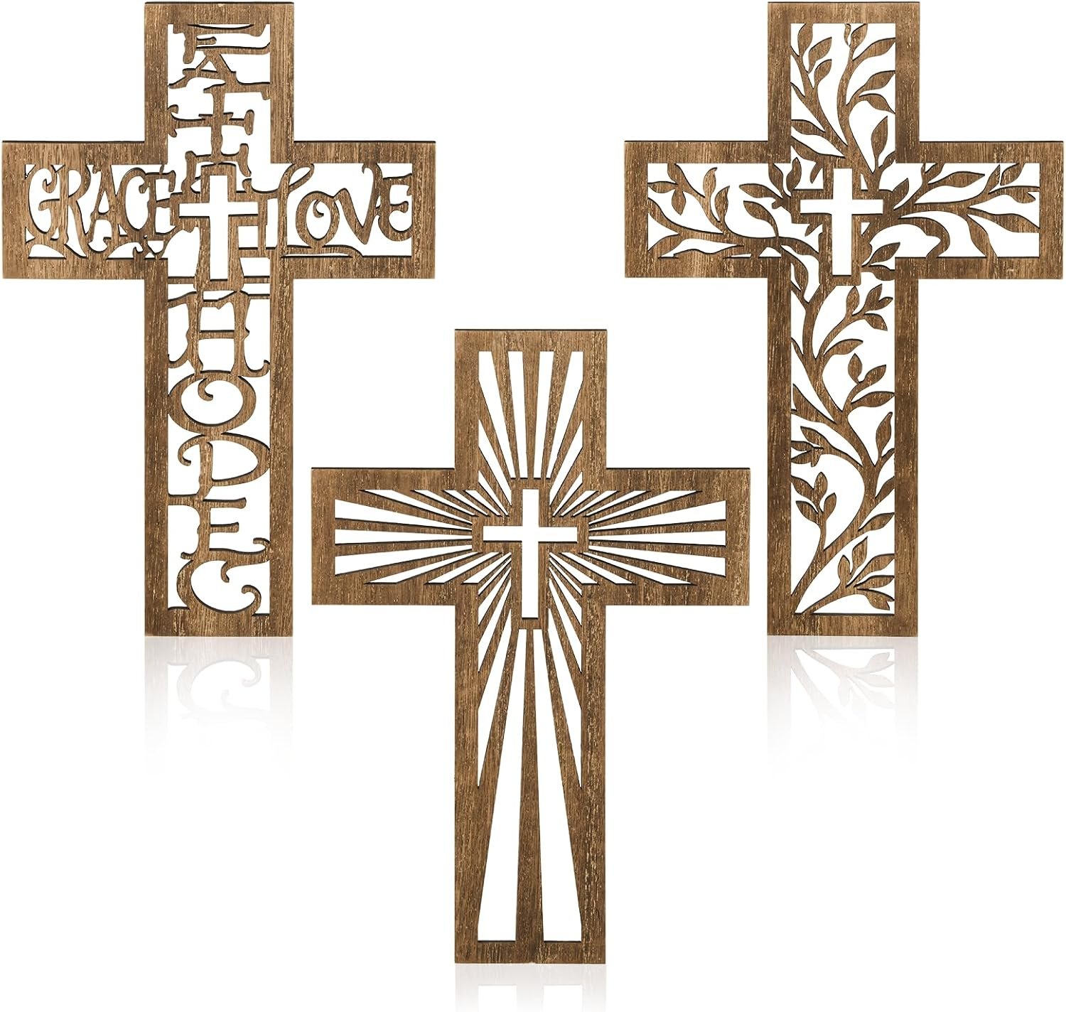 3 Pcs Wooden Cross Wall Decor, 12 Inch Wall Crosses for Christian Home