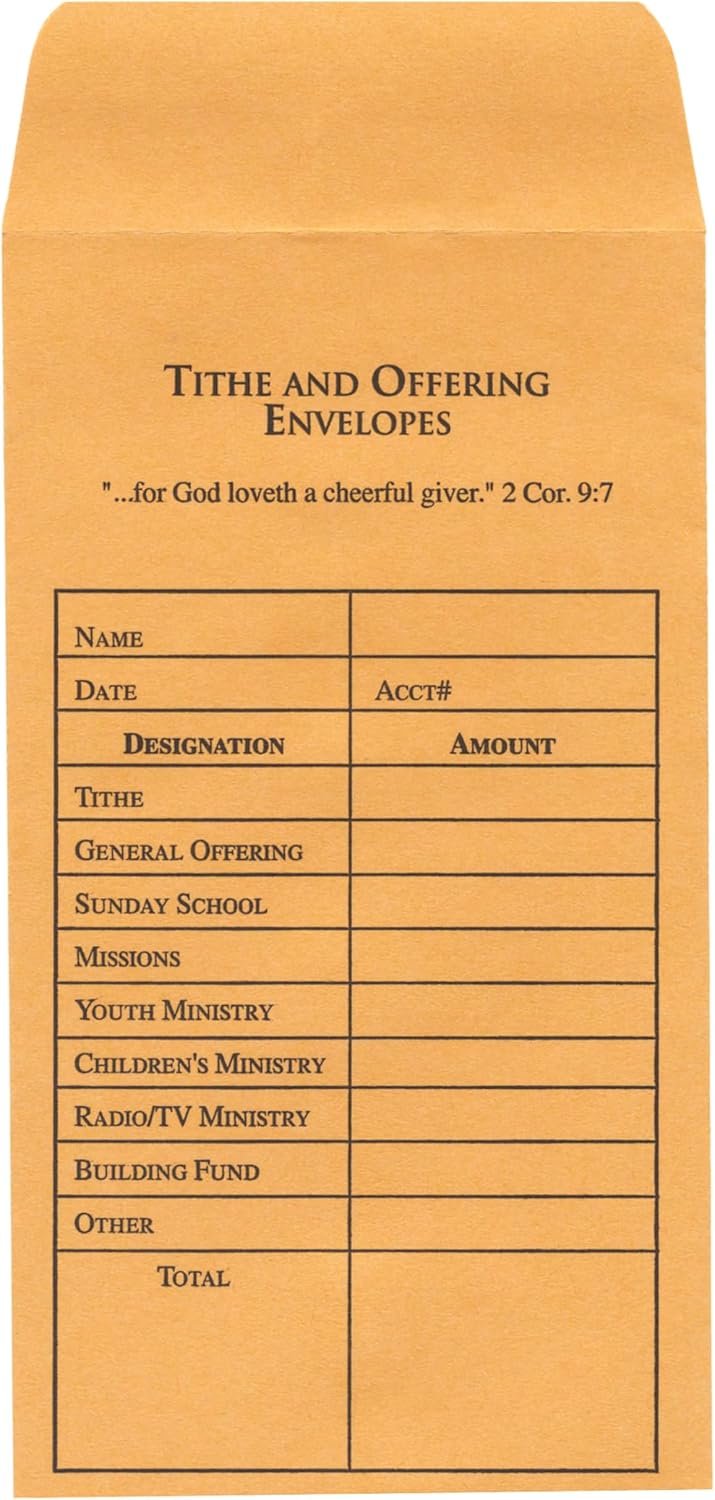 Tithe and Offering Envelope (Bill-Sized): 2 Corinthians 9:7 (KJV)