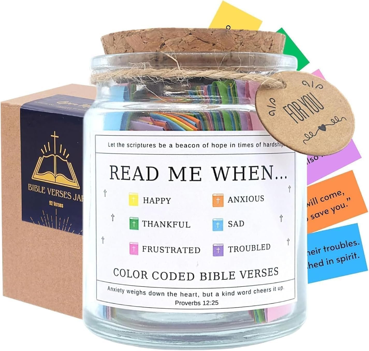 Bible Verse Jar, Christian Gifts for Women, Inspirational Scriptures for Women, Daughters, Bible Accessories, Mothers Day gifts for Mom, Decorative Glass Inspirational Scripture Jar