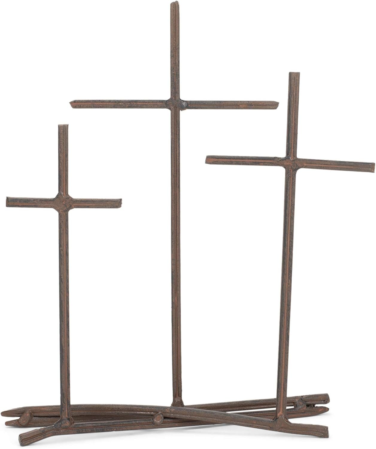 Dicksons Three Crosses Metal Nail Distressed Brown 8 x 9.5 Metal Table Top Cross Decoration