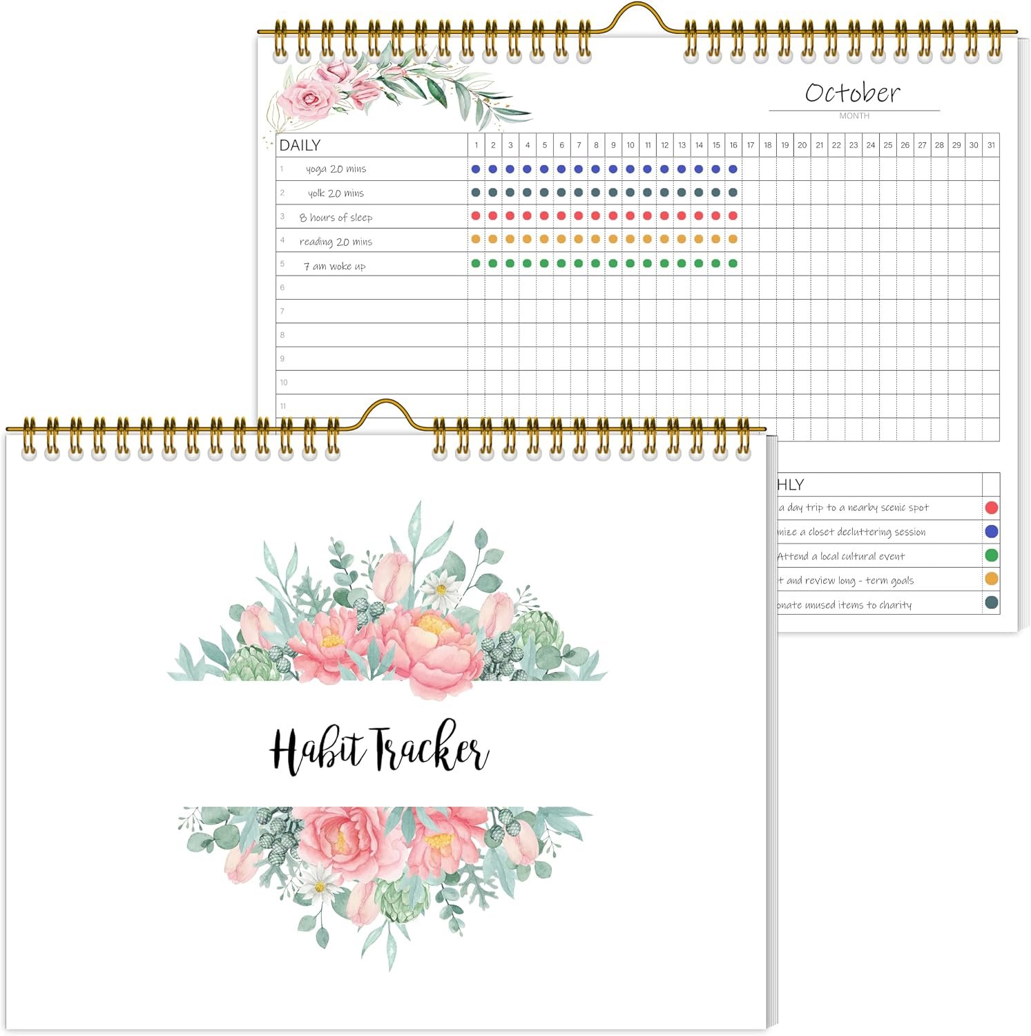 Habit Tracker Calendar Undated for Daily, Weekly & Monthly, 8″ x 10″ (Pink)