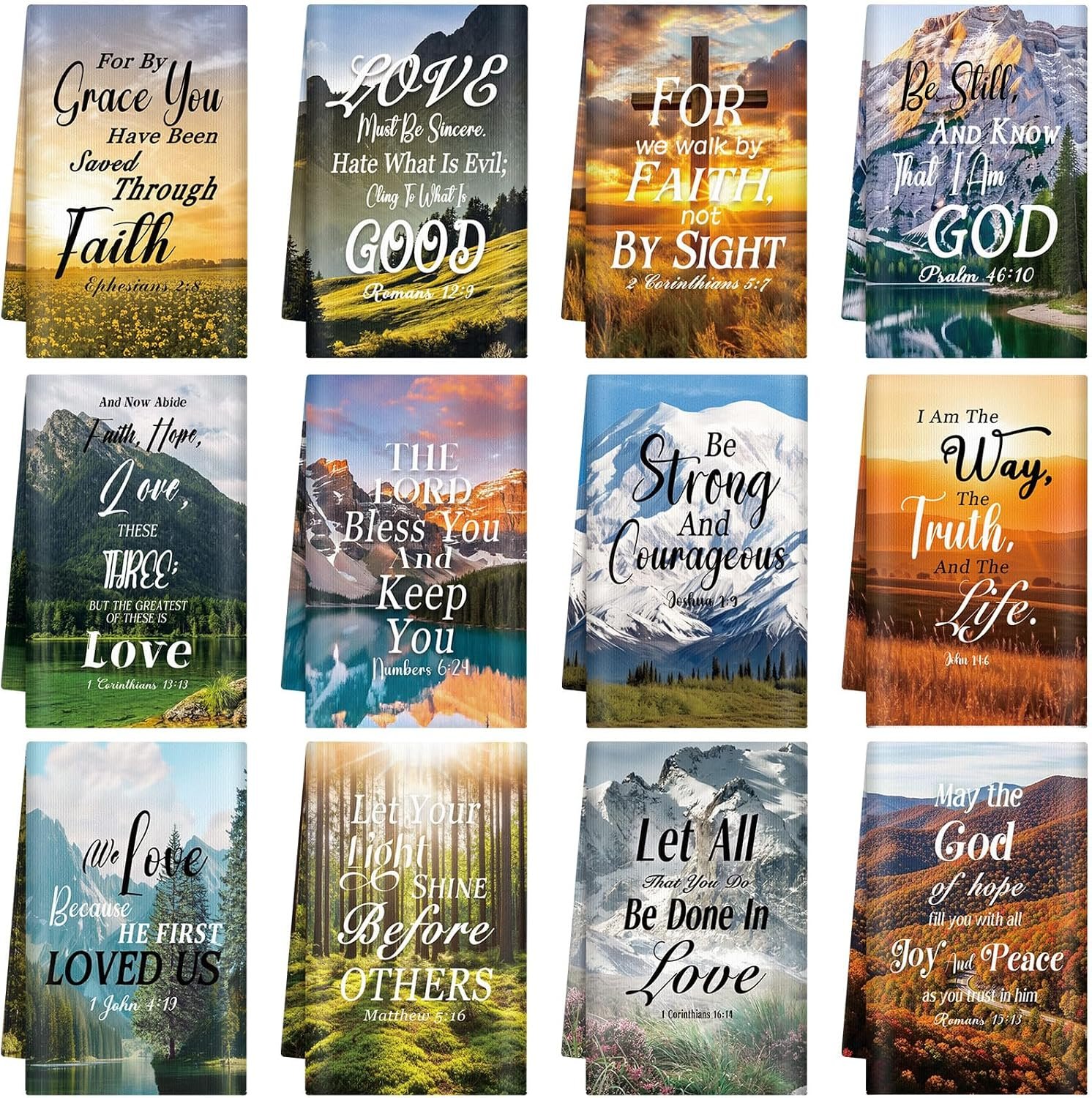 Hahafelt 12 Pcs Christian Kitchen Towels Gifts Bulk Tea Towels, Landscape