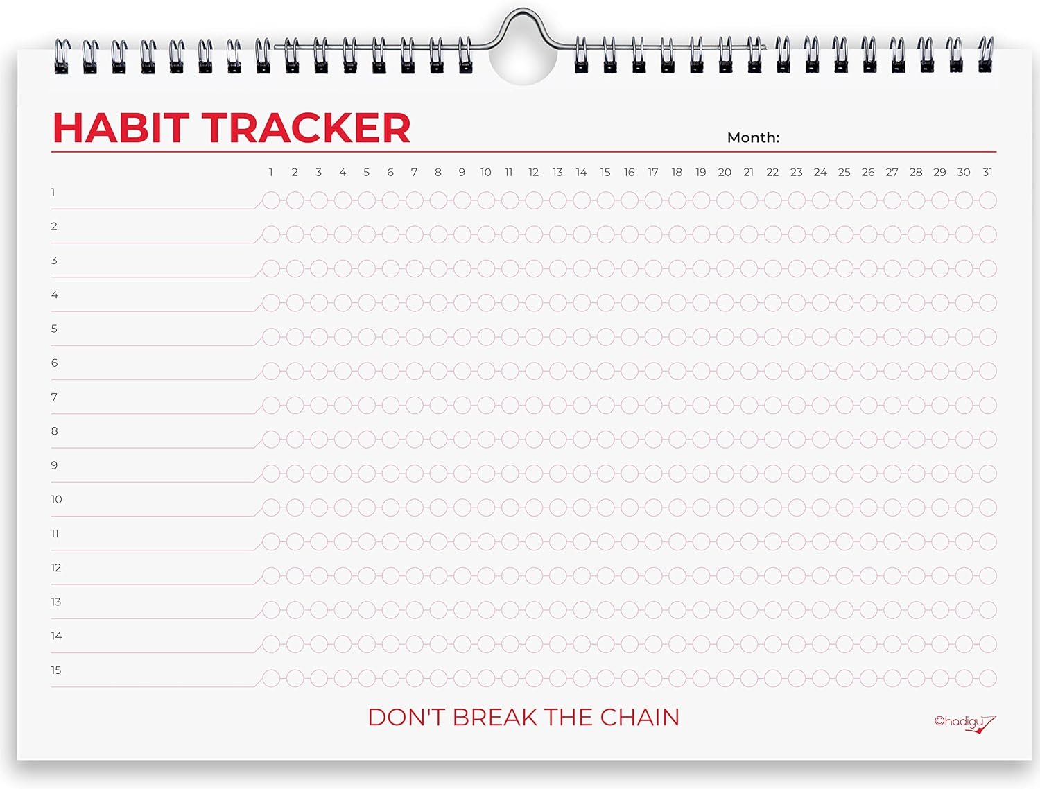 Hadigu Habit Tracker Calendar (Undated 12 Month) Colorful Motivational Design, Spiral Bound and Hanger, A4 Size (8,3″x11.7″) Quality Heavy Paper, Monthly Habit Tracker Journal, Goal Tracker, Workout