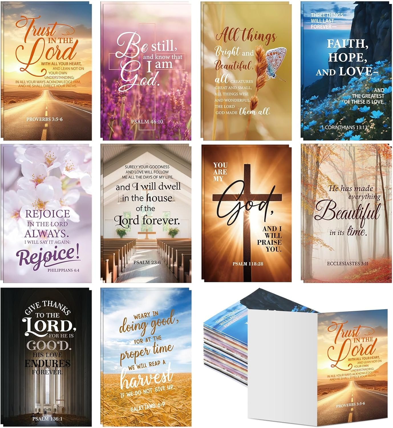 Motiskyy 100 Pcs Church Bulletins Paper Bulk 11 x 8.5 Inch Church Worship Bulletins Welcome the Congregation Cards Bible School Study Supplies for Share Bible Information, 10 Styles