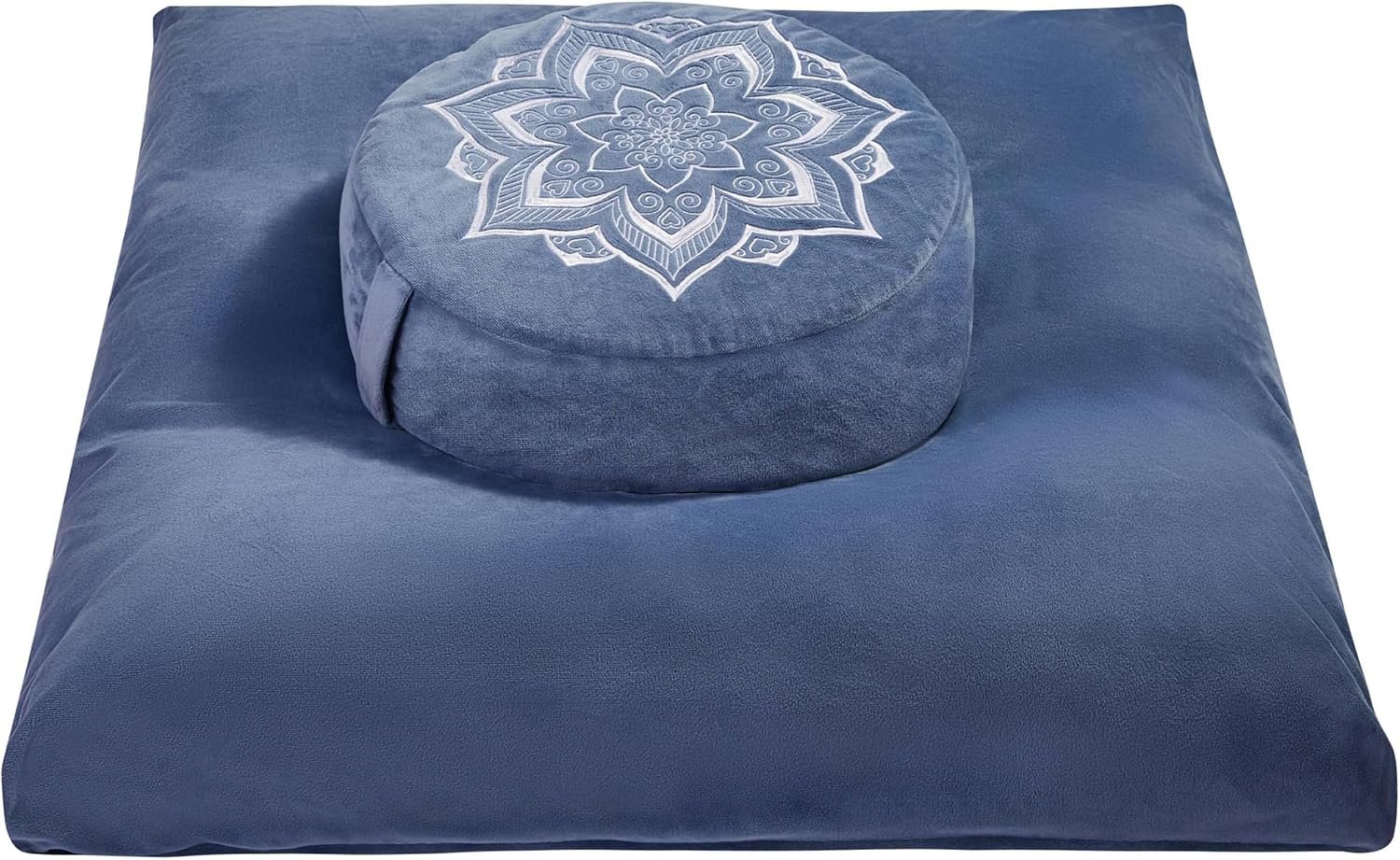 Meditation Cushion Set Zafu & Zabuton – Buckwheat Hull & Memory Foam, Adjustable Floor Pillow for Yoga, Meditation & Sitting, Removable Velvet Cover (Navy Blue)