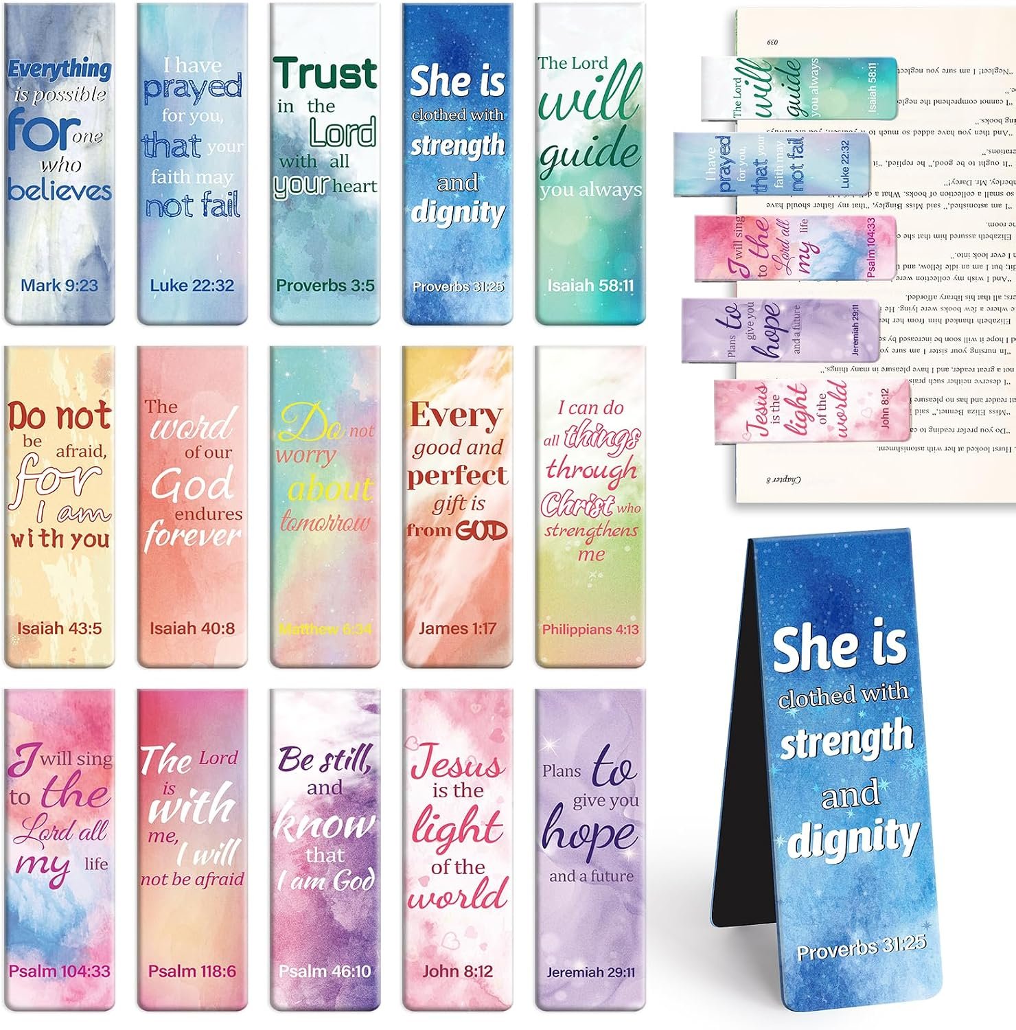 Magnetic Bookmarks, Tumwisk 15PCS Bible Quotes Bookmarks for Women