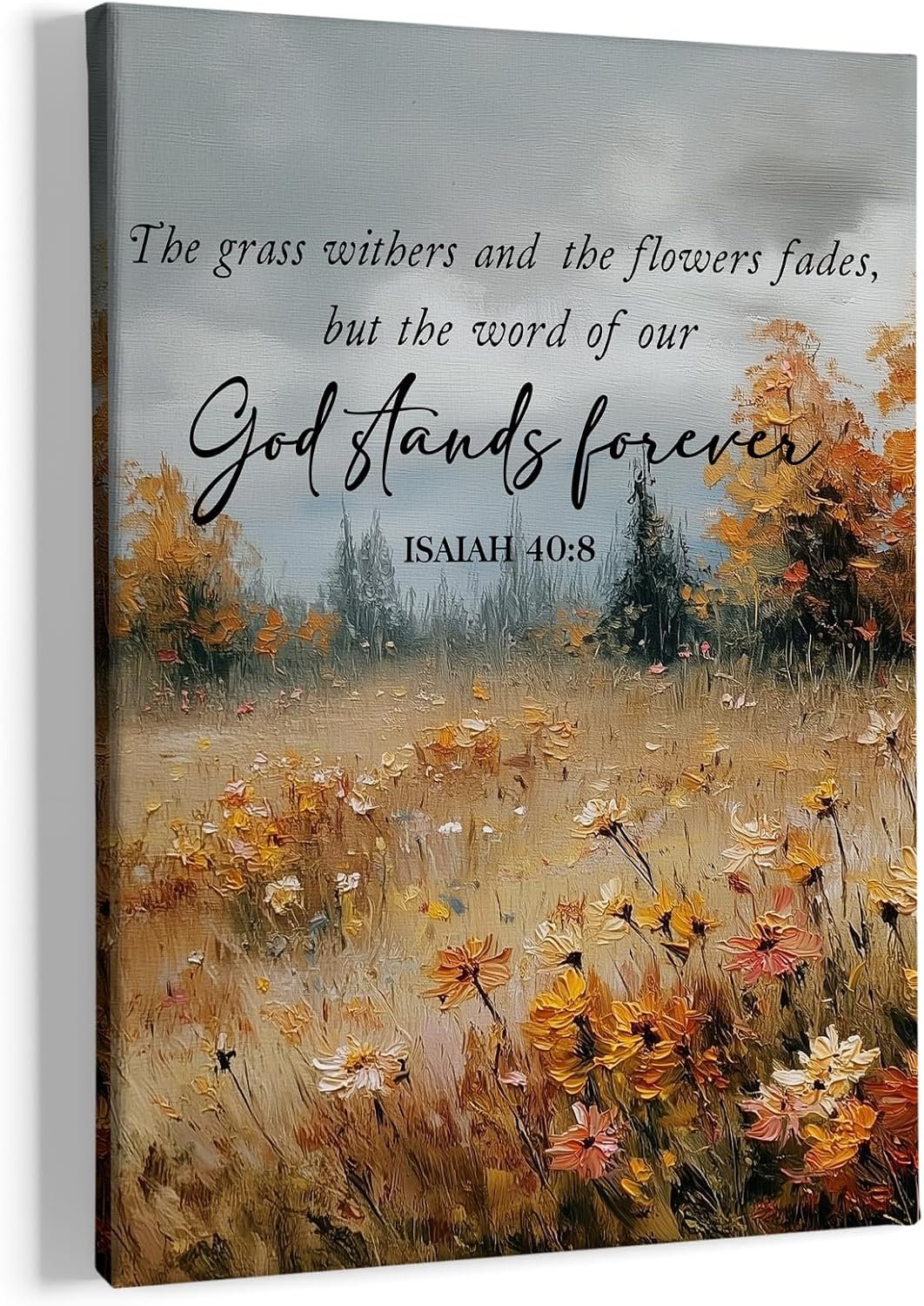 HIWX Christian Fall Wall Decor, Cottagecore Wildflower Bible Verse Scripture Framed Canvas Painting Wall Art Decor, Religious Rustic Fall Wall Art Home Decoration for Bedroom Living Room Church, 11×14