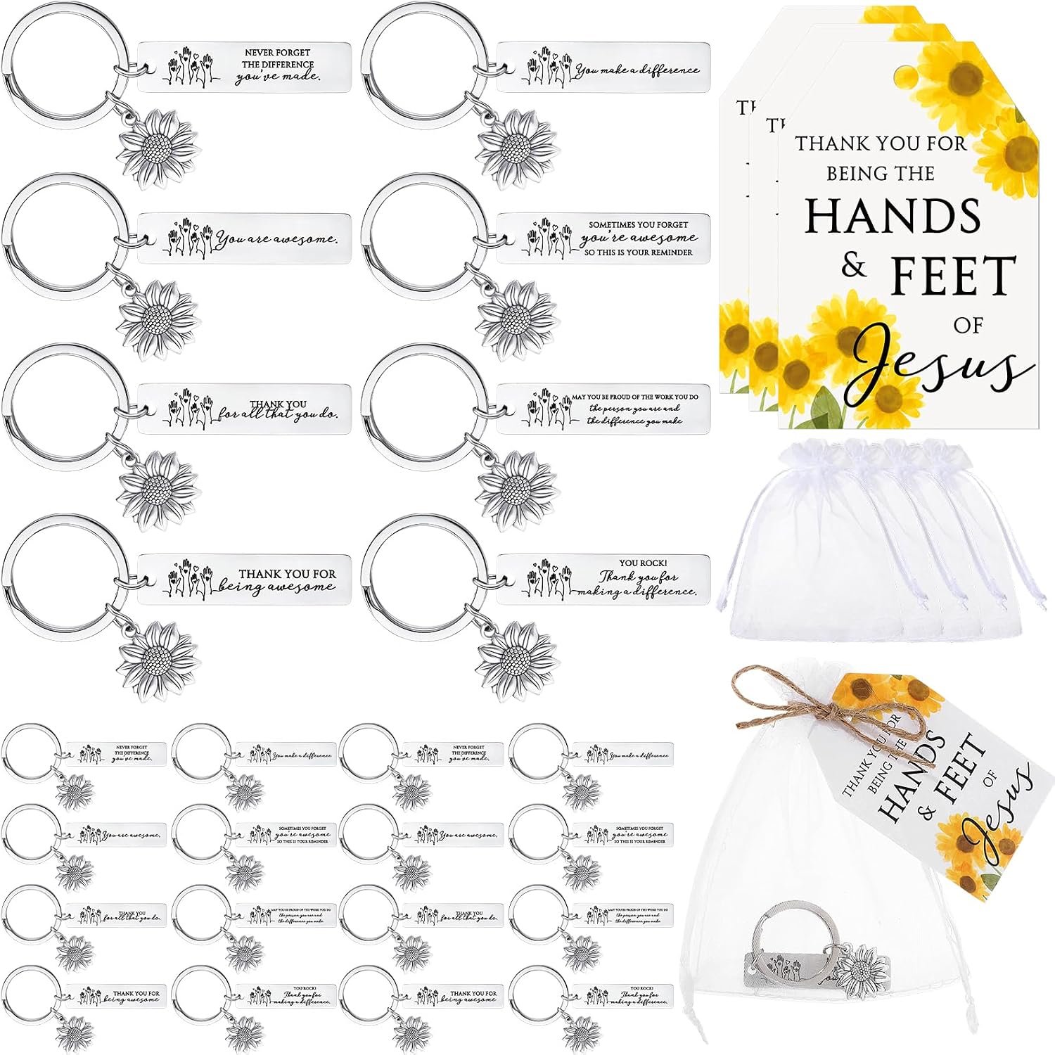 Sureio Sunflower Keychains, Christian Thank You Gifts with Bags