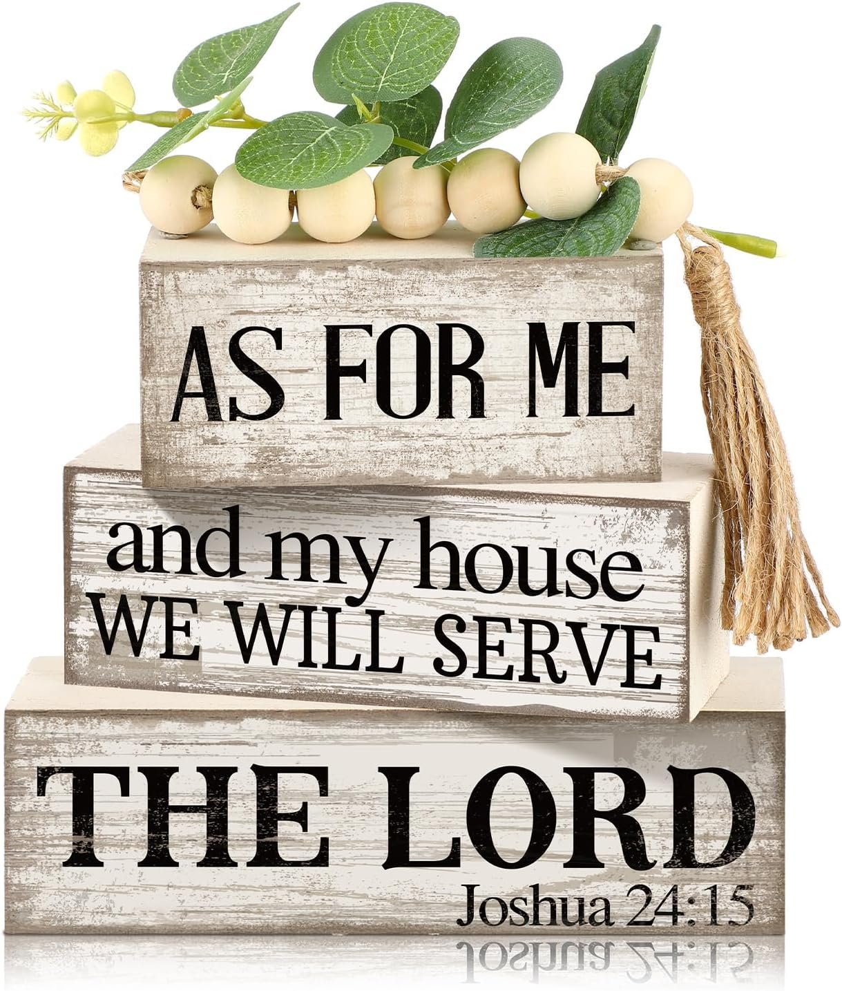 Lineshading 4 Pcs Christian Farmhouse Table Decor Wood Scripture Block Sign