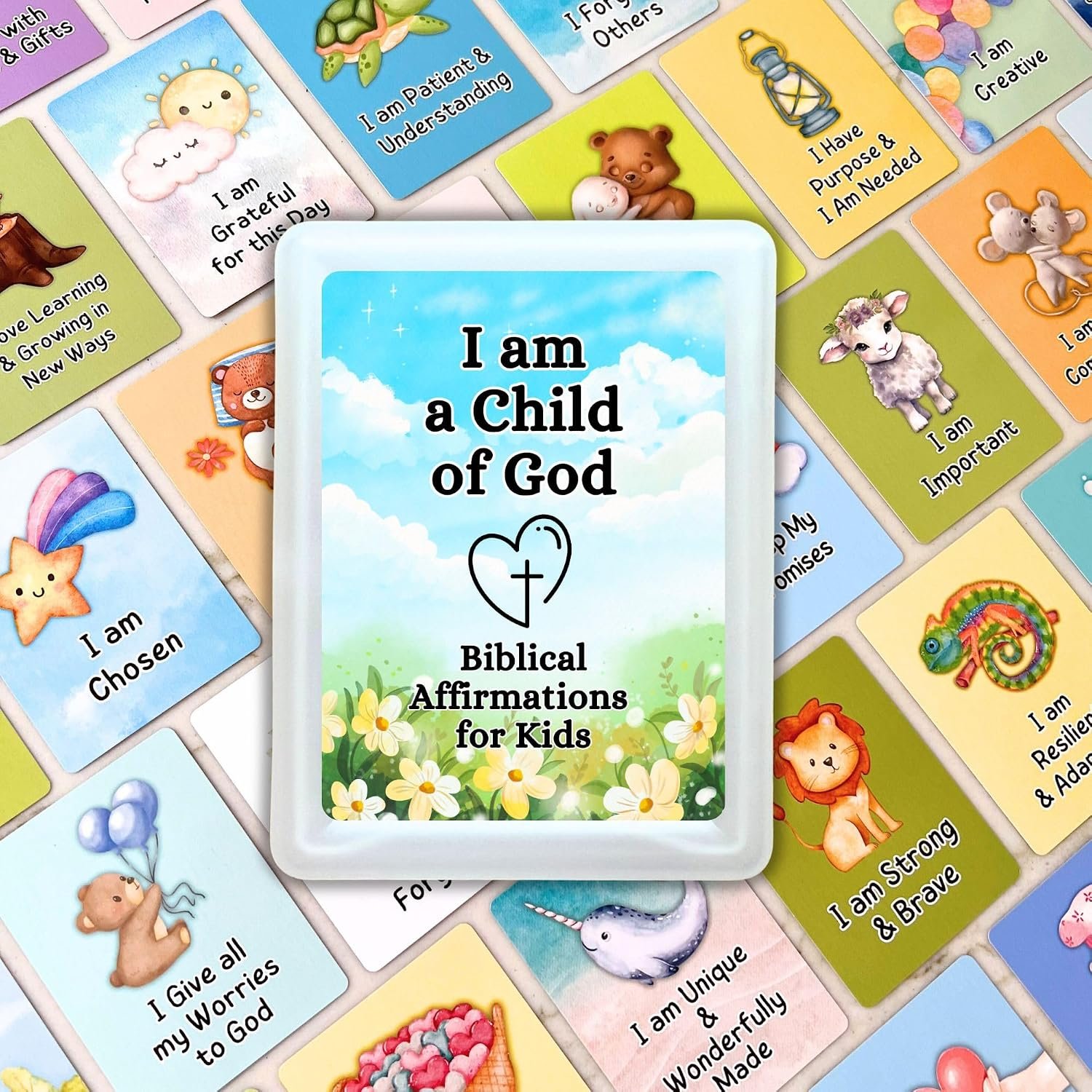 Christian Biblical Affirmation Cards for Kids, 52 Affirmations with Bible Verse on Back, Scripture Memory Cards, Bible Study, Encouragement Gift for Boys and Girls