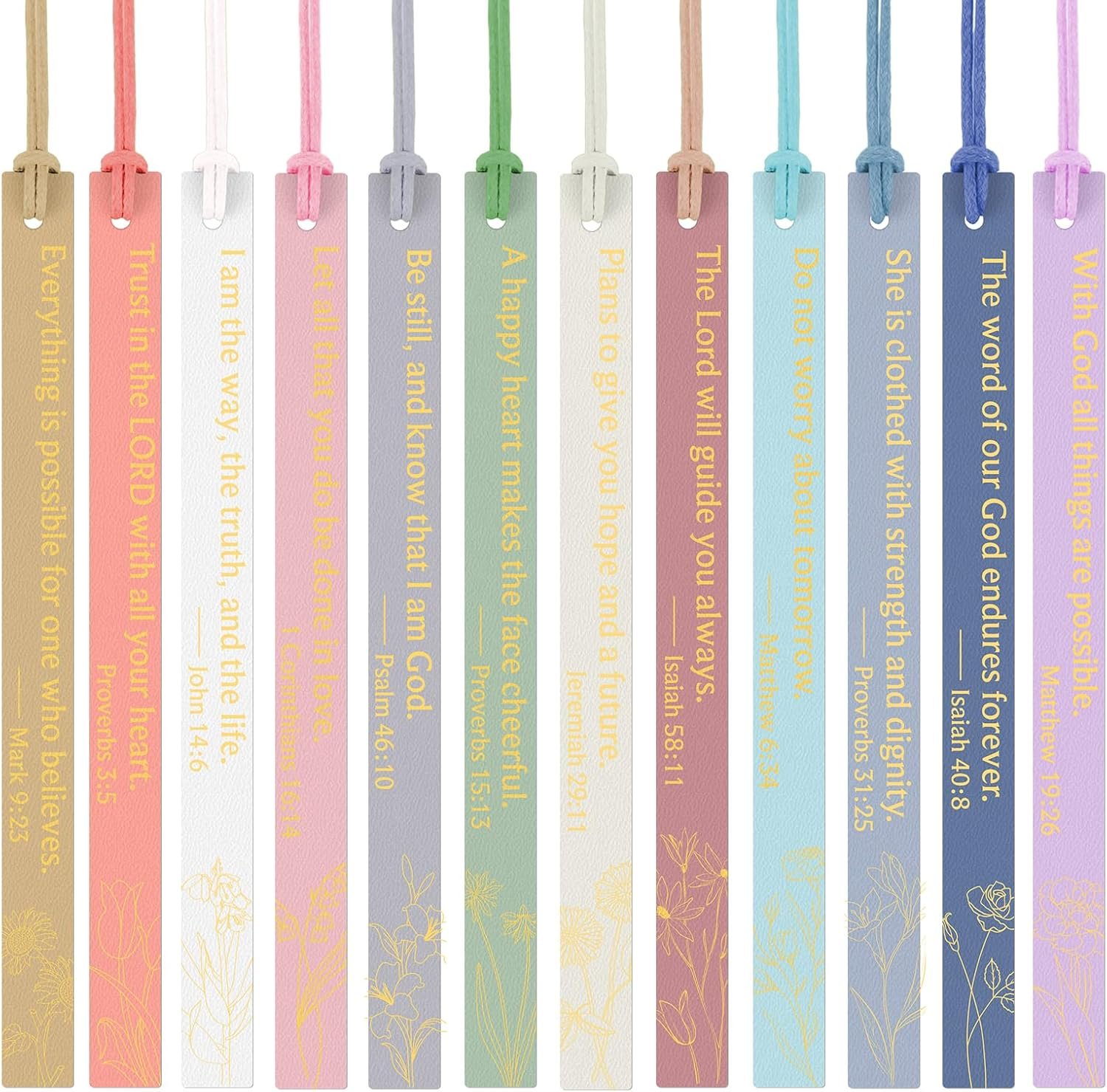 12Pcs Bible Bookmark, Christian Bookmarks for Women,Pastel Colors