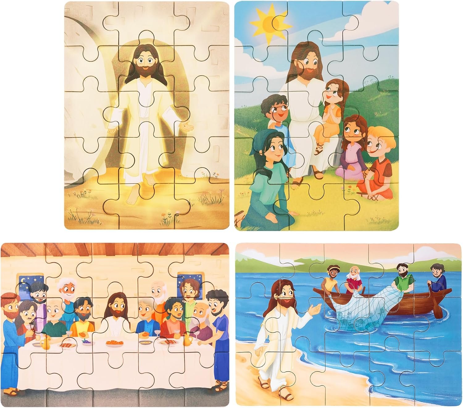 Bible Puzzles for Kids Ages 4-6 | 4-in-1 Puzzle in Box (15 pcs Each) | Christian Gifts for Kids | Christian Puzzles for Toddlers for Grandkids (New Testament B)
