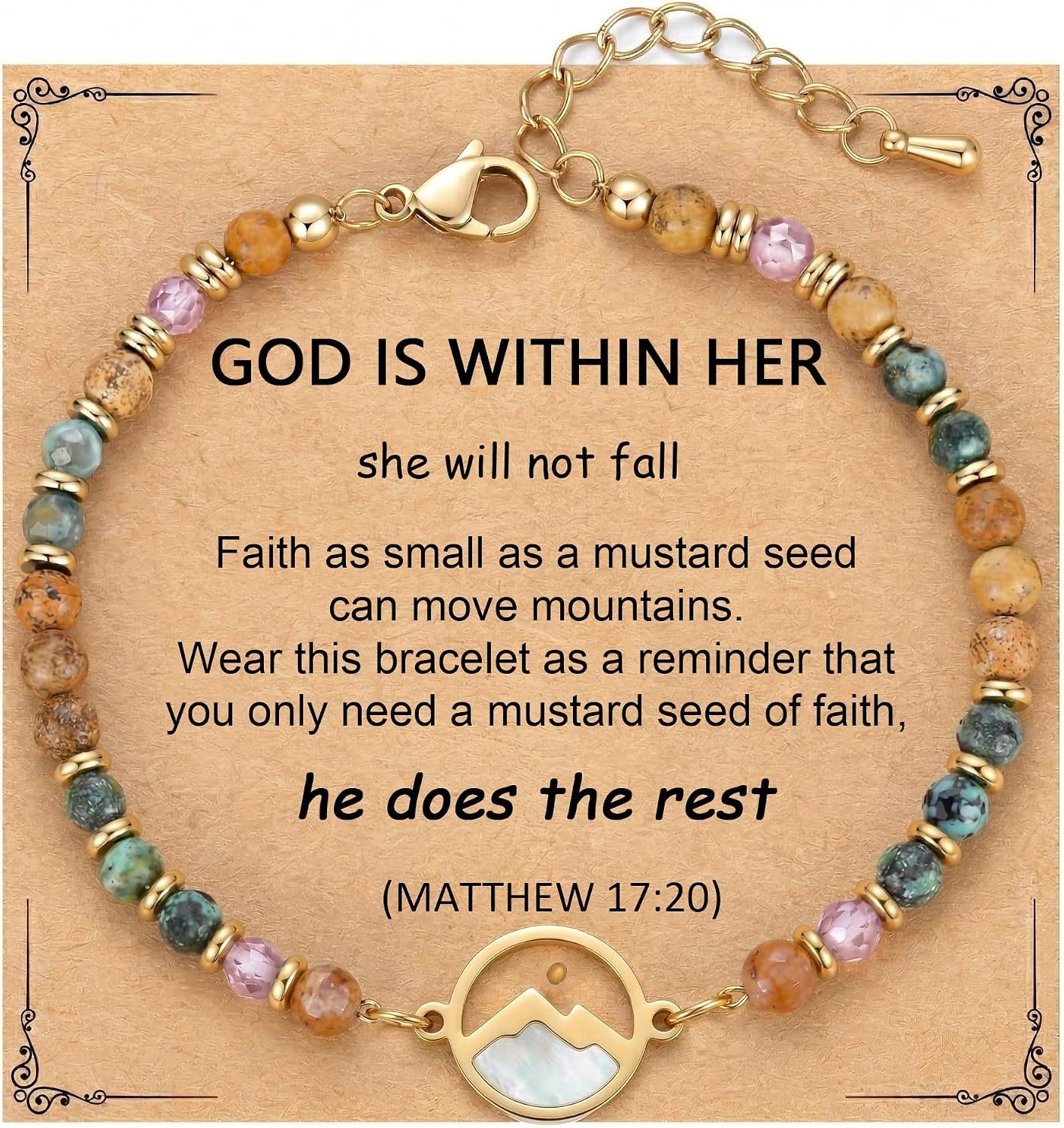 Gold Mustard Seed Bracelet for Teen Girls and Women, Faith Can Move Mountains Christian Jewelry, Inspirational Religious Gift for Her