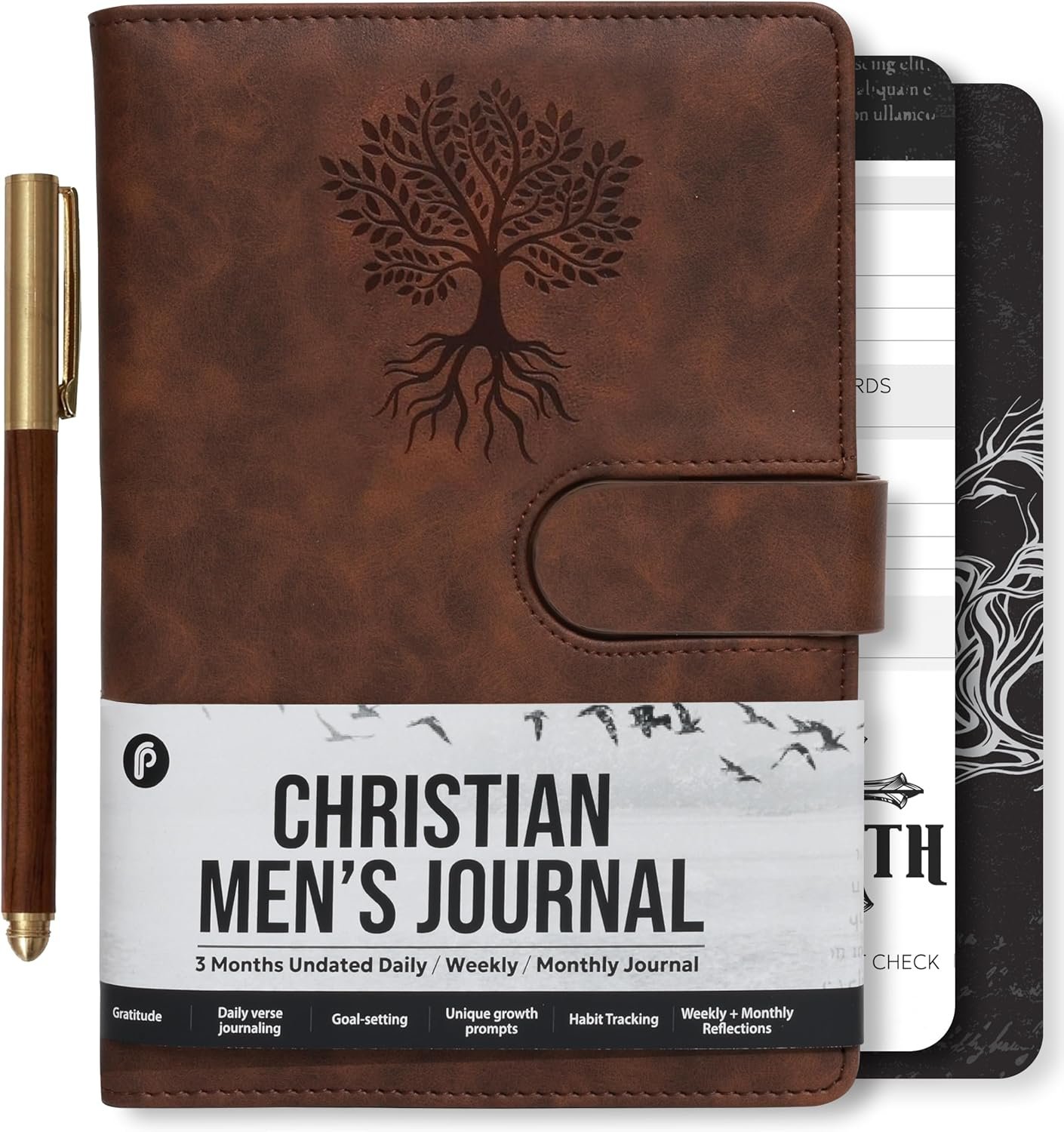 Prazoli Leather Christian Prayer Journal For Men – All Year Bible Journal Scripture Notebook & Daily Gratitude Devotional Planner for Bible Journaling | Religious Jesus Inspirational Gifts for Church