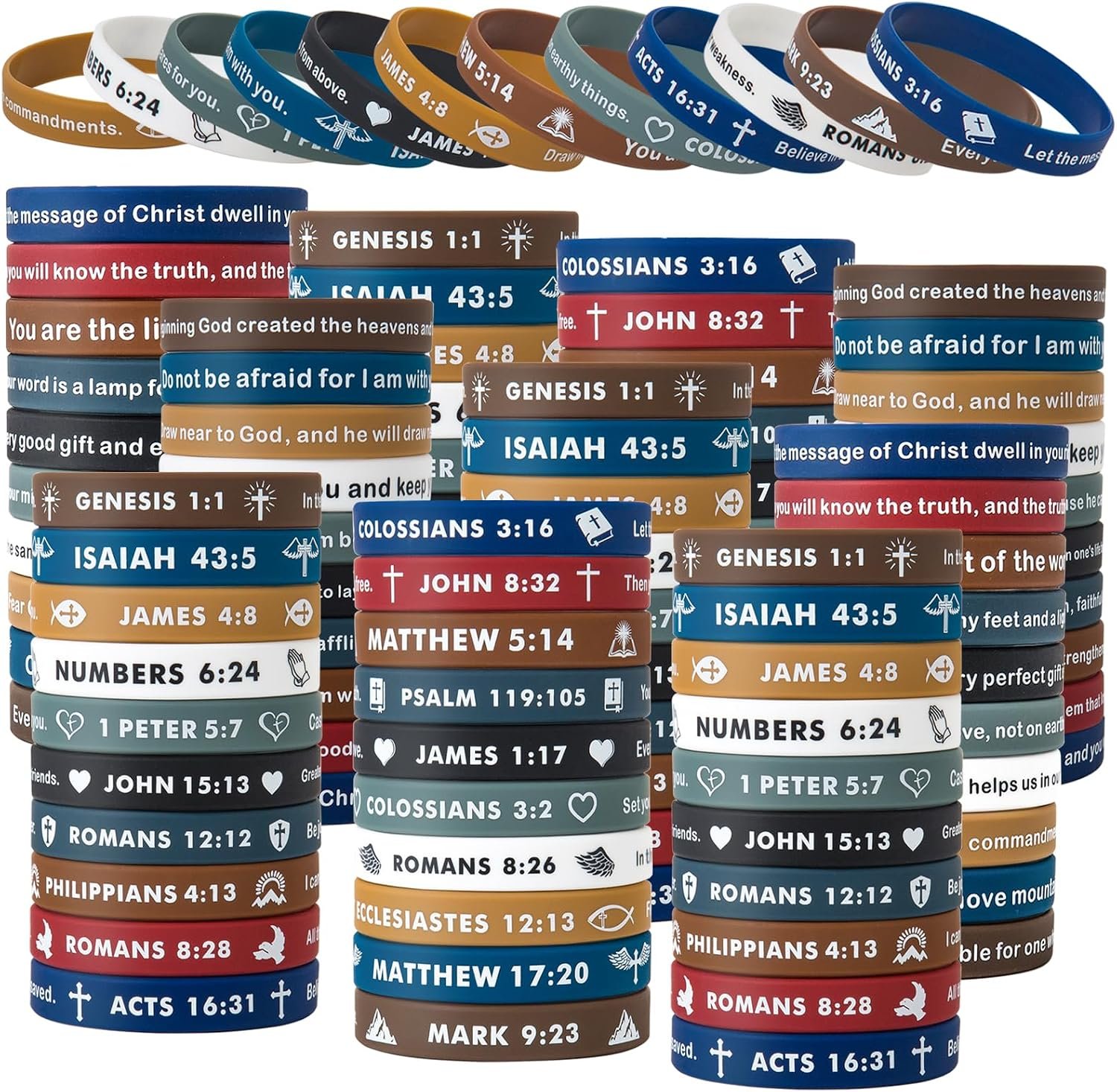 Religious Silicone Wristbands Bulk Bible Rubber Bracelets Colorful Inspirational Christian Bracelets for Men Women Gifts