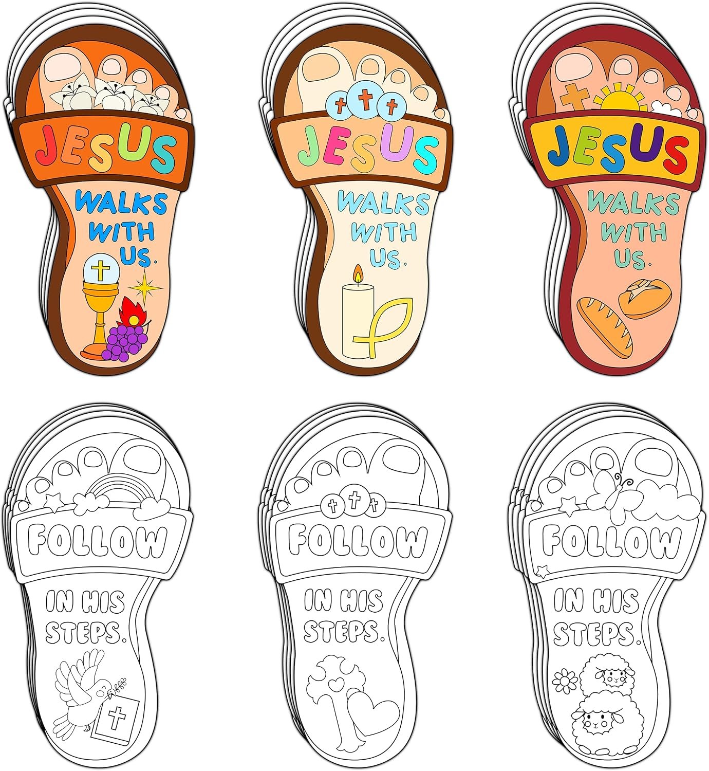 Dvbonike 24Pcs Jesus Walks with Us Sunday School Religious Coloring Crafts