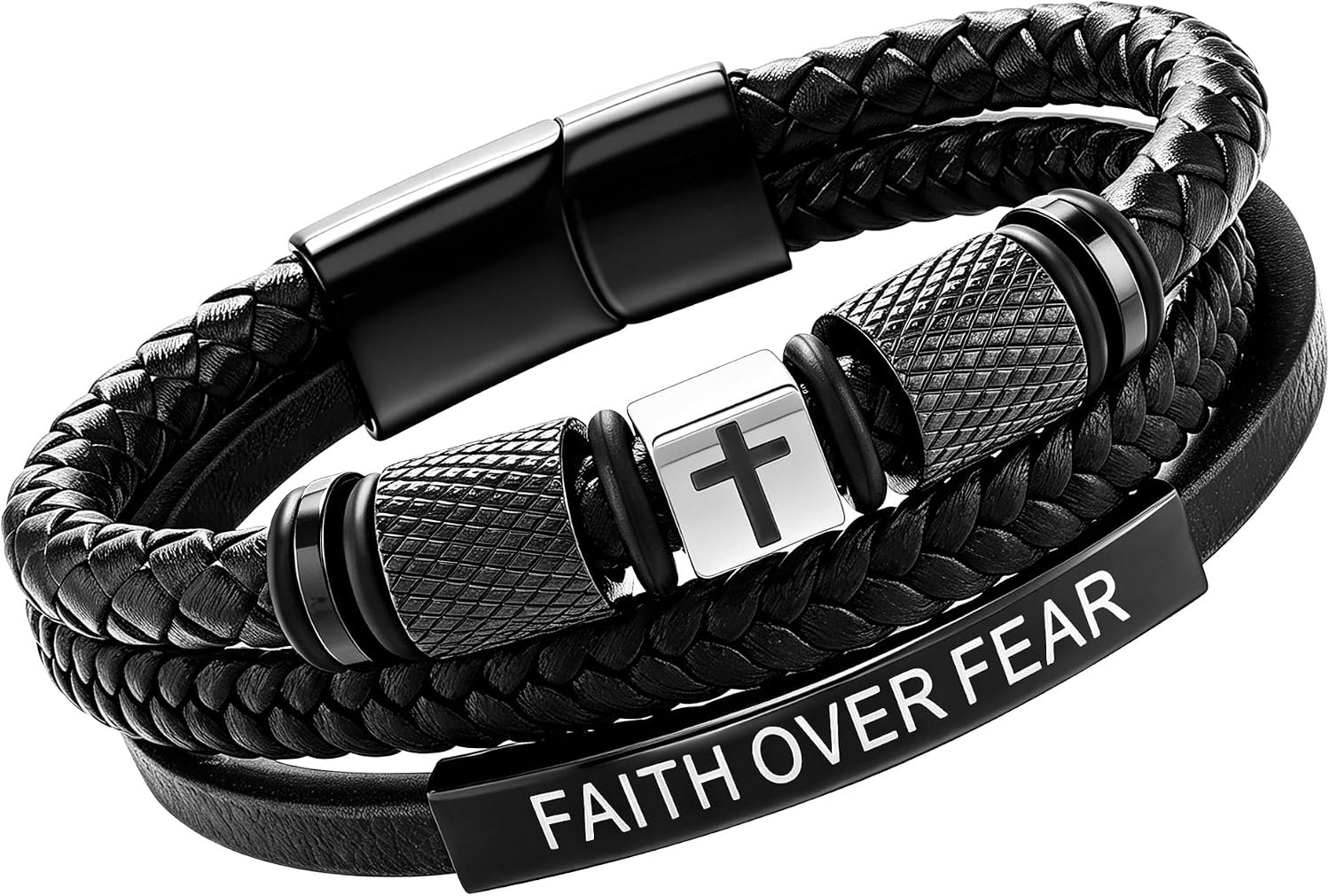 Leather Cross Bracelet for Men, Inspirational Christian Bracelet