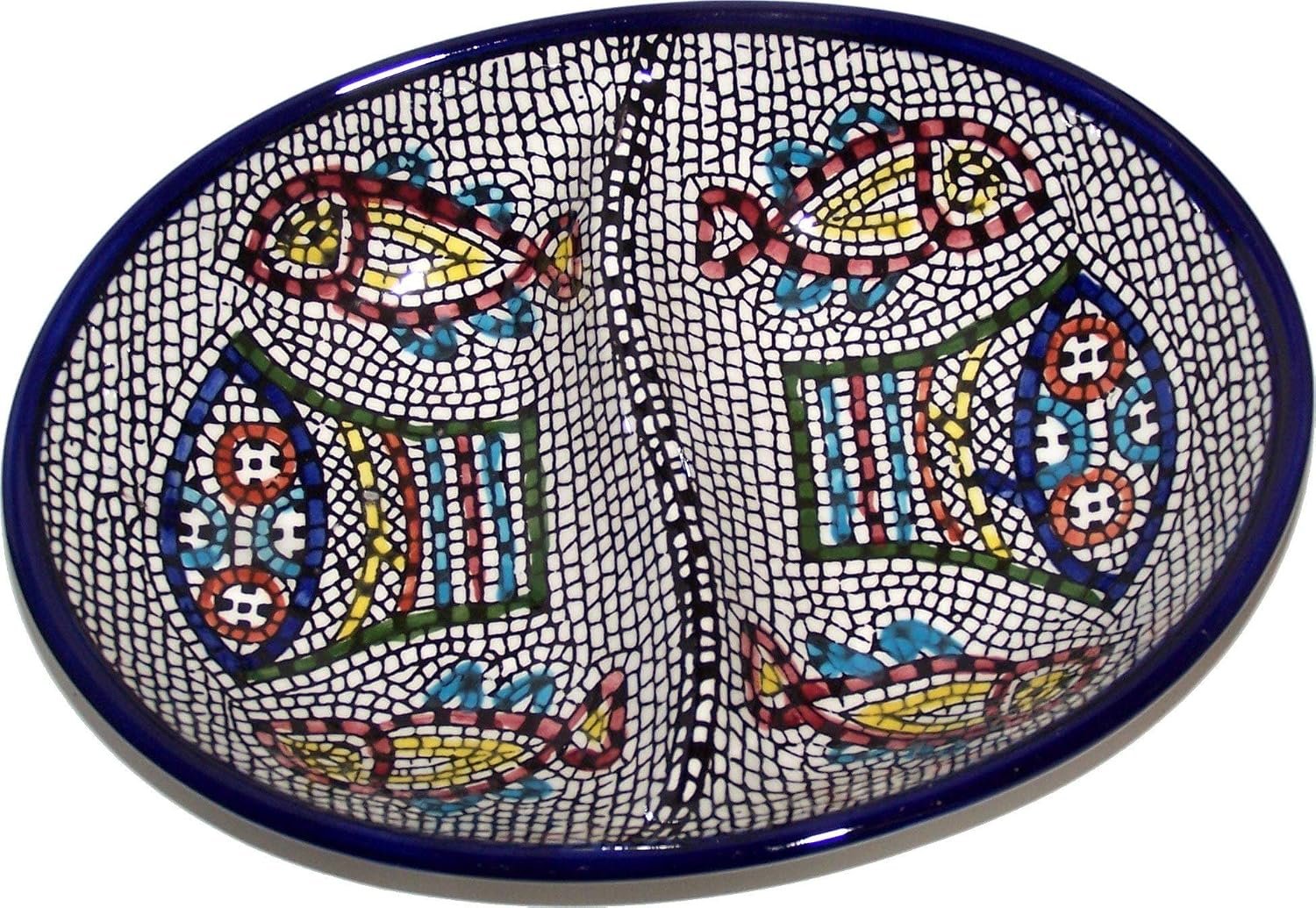 Holy Land Market Tabgha Ceramic Serving Dish – Jewish Seder Plate, Hand Painted Floral, Oval, 7.5 in, Microwave & Dishwasher Safe