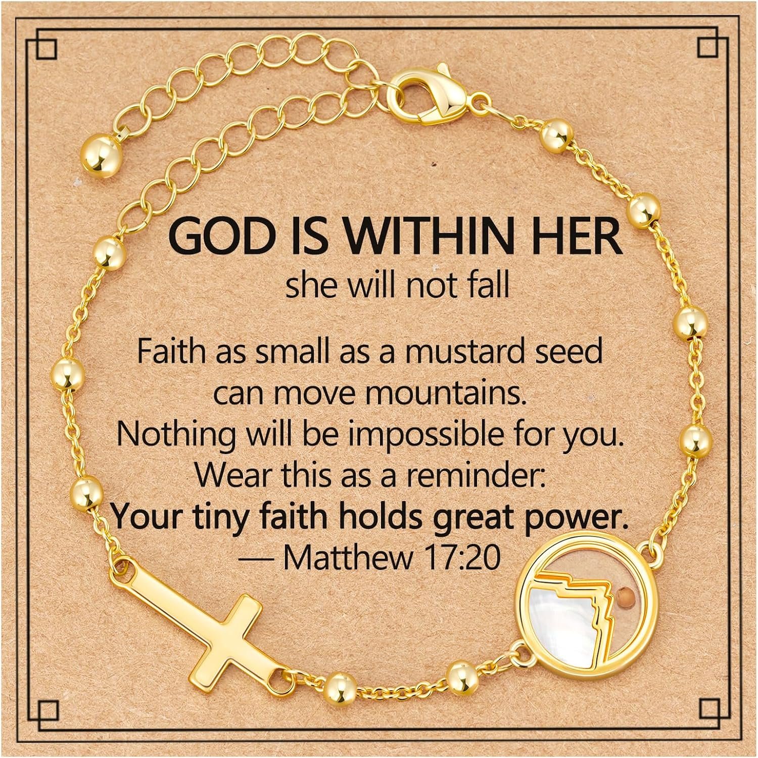 Mustard Seed Cross Bracelet for Teens Girls Women, Christian Baptism Catholic Confirmation God Jewelry Gifts 6+2 Inches