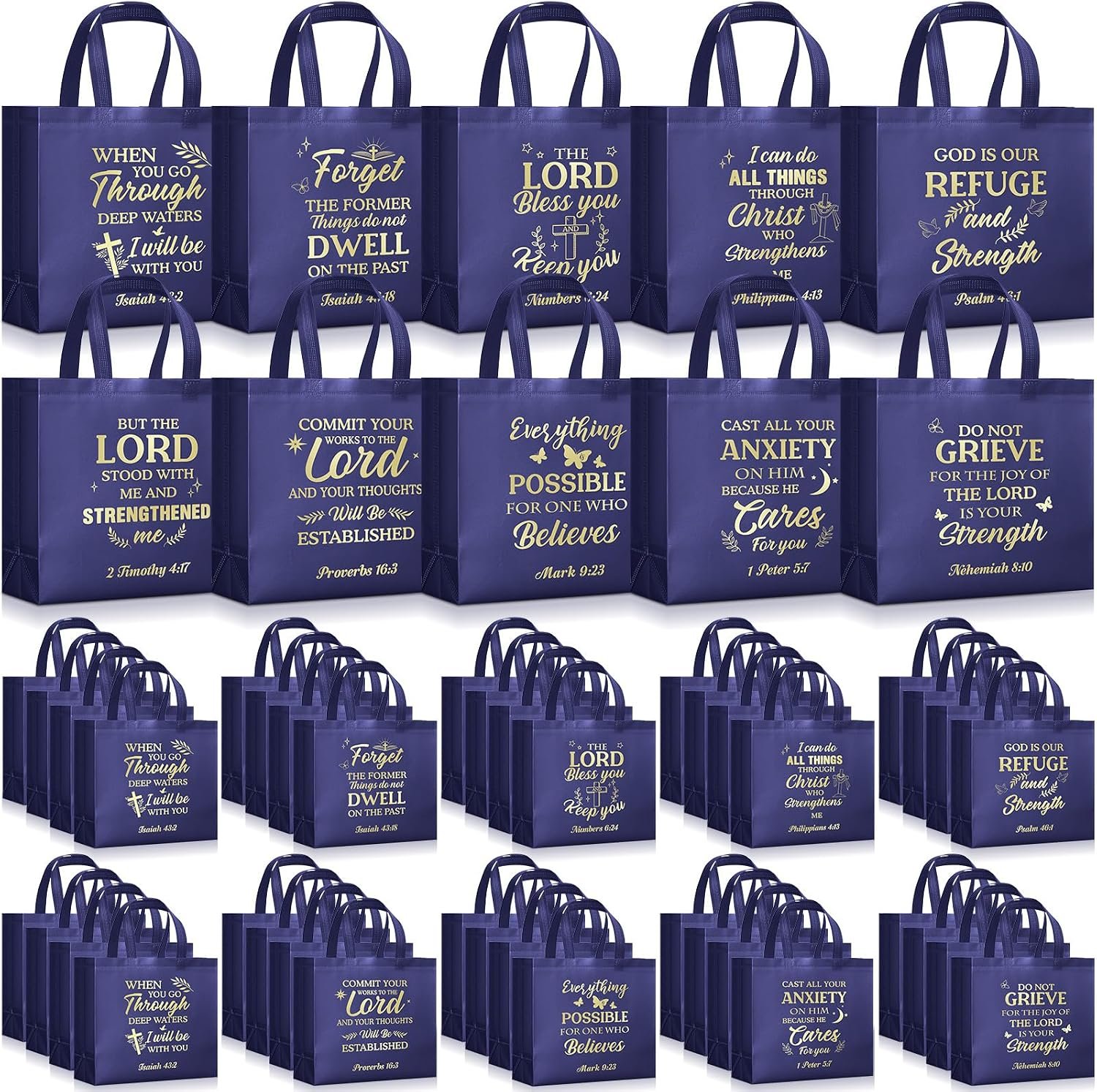 Talltalk 50 Pack Christian Gift Bags Bulk with Handles, Dark Blue, Large