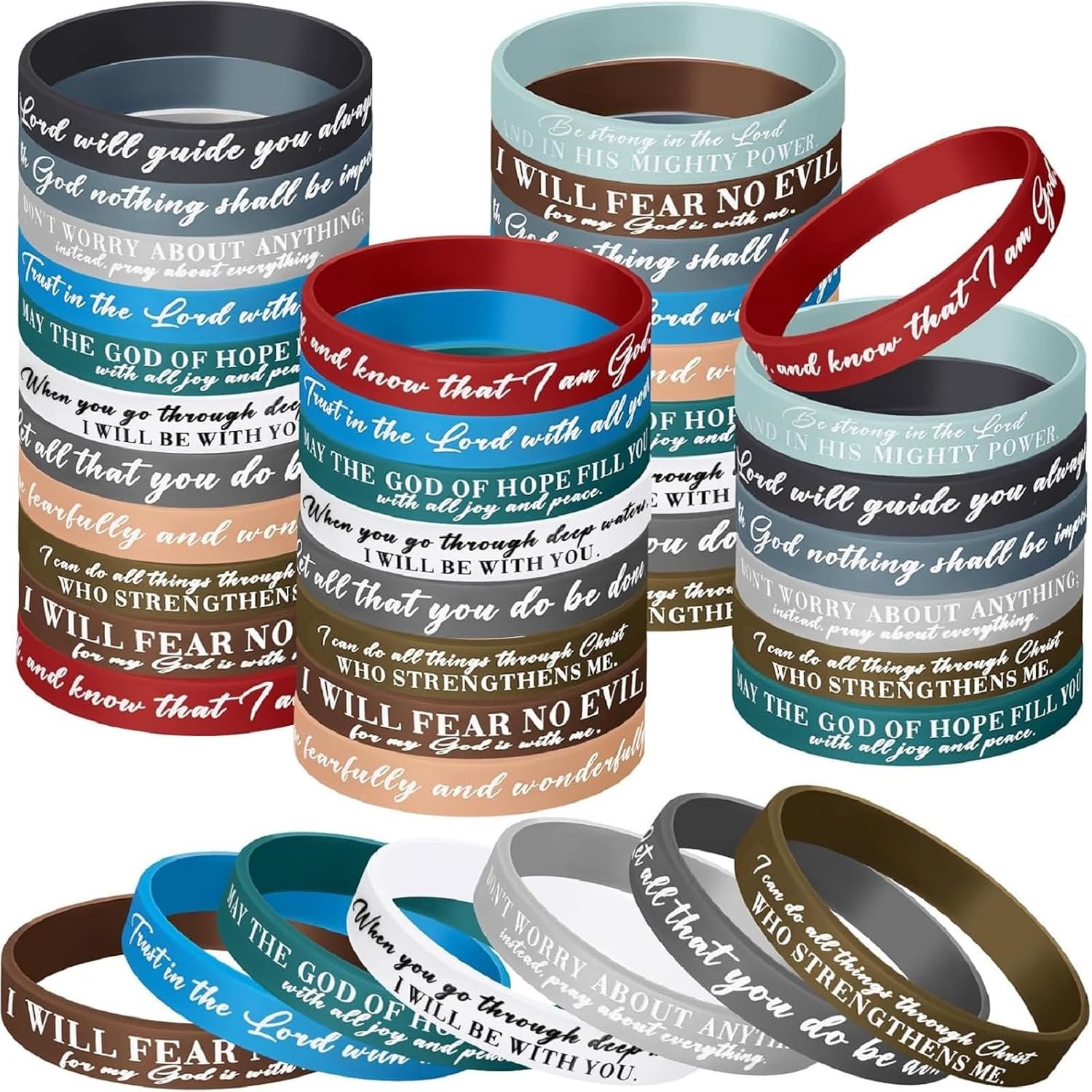 Ecation 48 Pcs Bible Verse Christian Bracelets Silicone,Classic Color