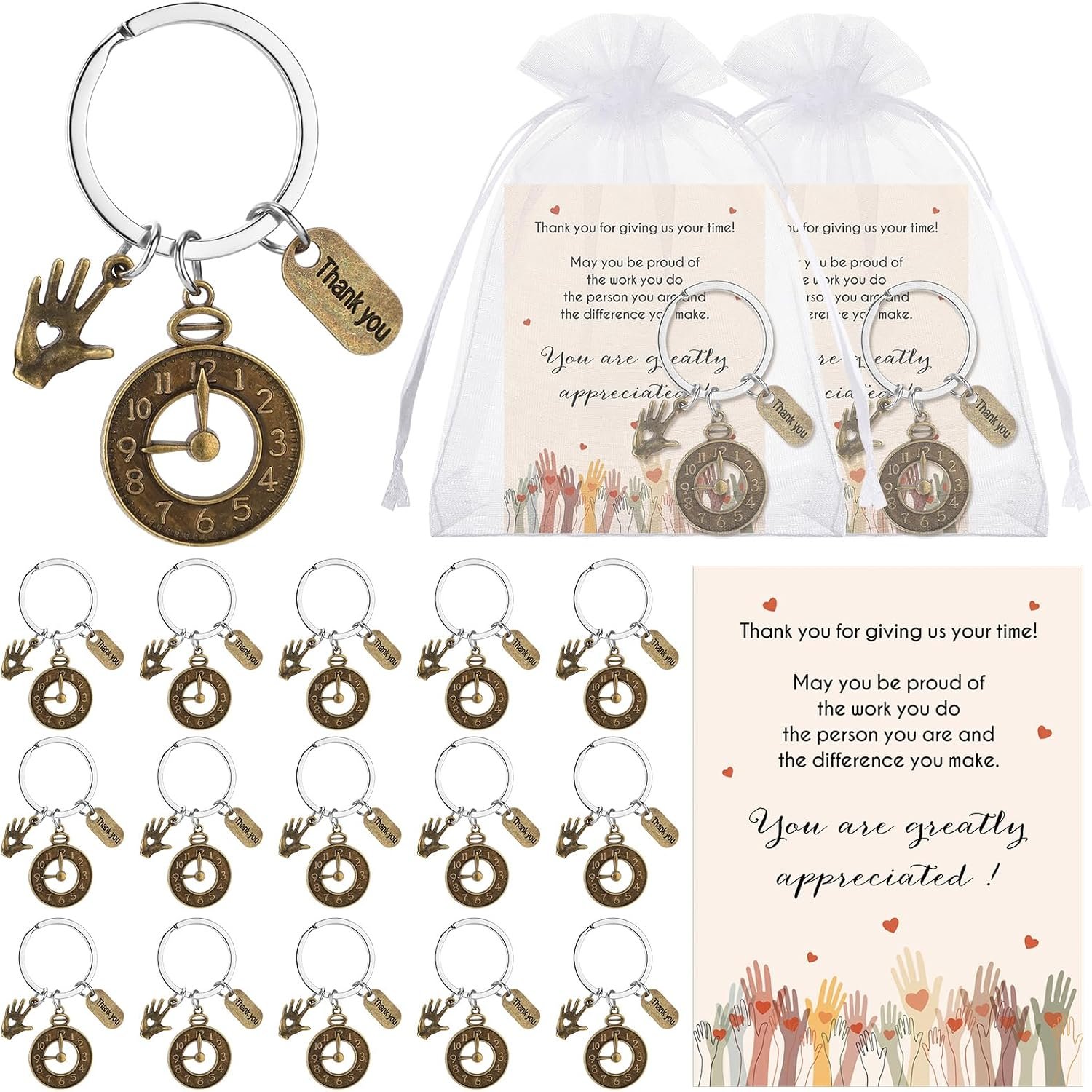 Tondiamo Thank You Clock Keychains Volunteer Employee Appreciation