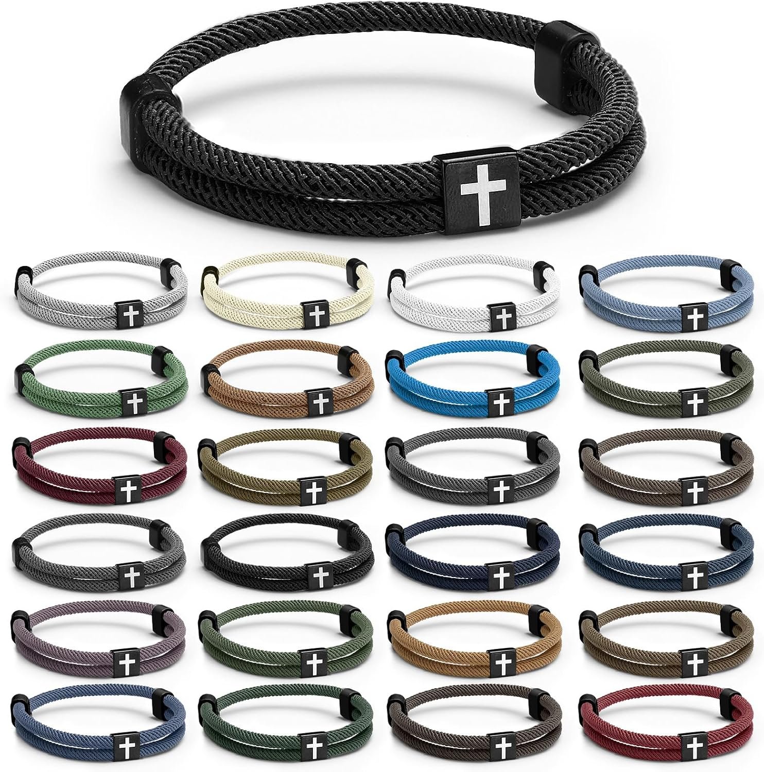 Tondiamo 24 Pcs Braided Cross Bracelet Gifts Bulk Jesus Bracelets