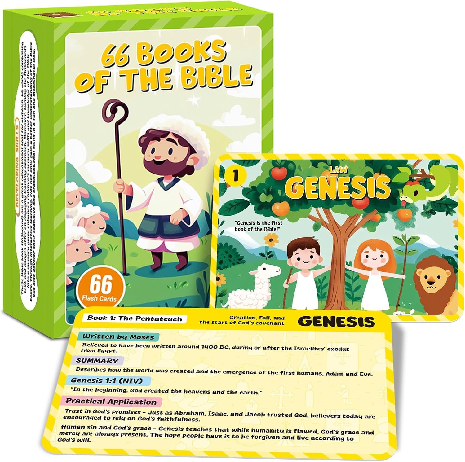 66 Books of The Bible Flash Cards Memory Verse Flashcards with Summary Figures Practical Application Christian Learning Tools for Sunday School, Homeschool, Bible Study, Teaching & Deep Understanding