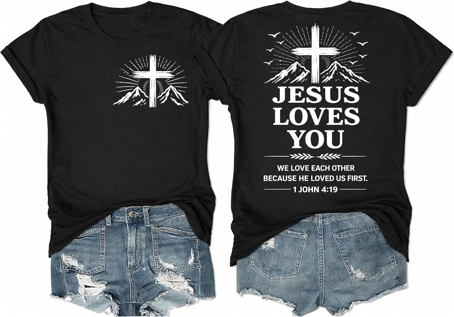 Christian Shirts for Women Jesus Loves You Shirt Faith Shirts for Women Trust God Cross Graphic Tees Bible Verse Tops