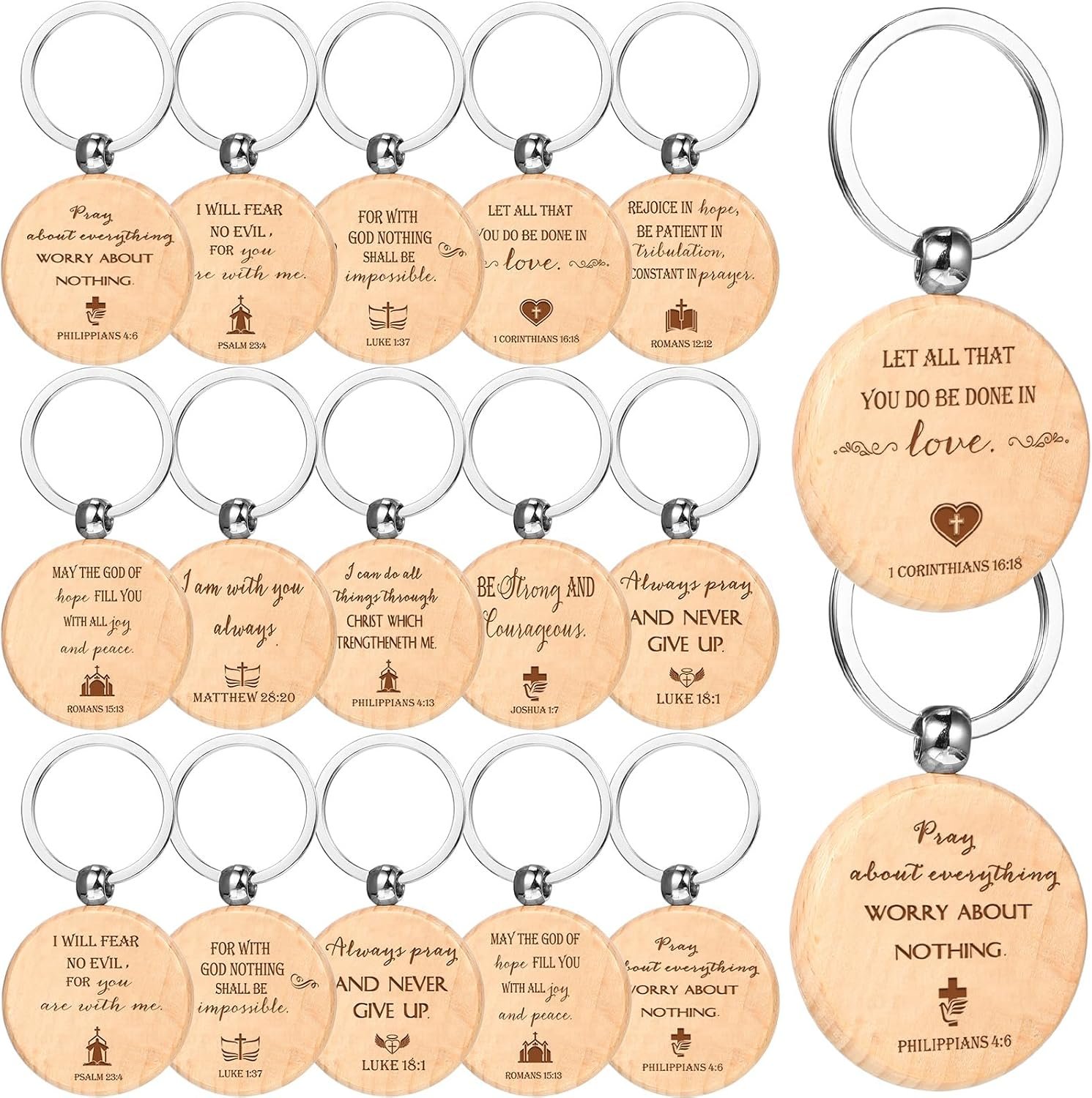 Fumete 50 Pcs Christian Bible Verse Keychains Bulk Inspirational Religious Wooden Key Chains Church Gift for Men Pastor