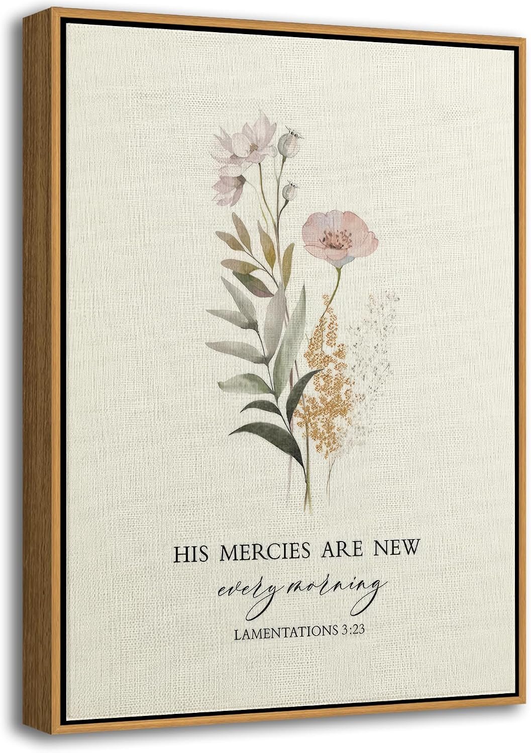 Framed Christian Floral Scripture Canvas Wall Art Boho Bible Inspirational Picture Wall Decor His Mercies Are New Every Morning Poster Print Artwork for Prayer Room Church Study Living Room Home Decoration