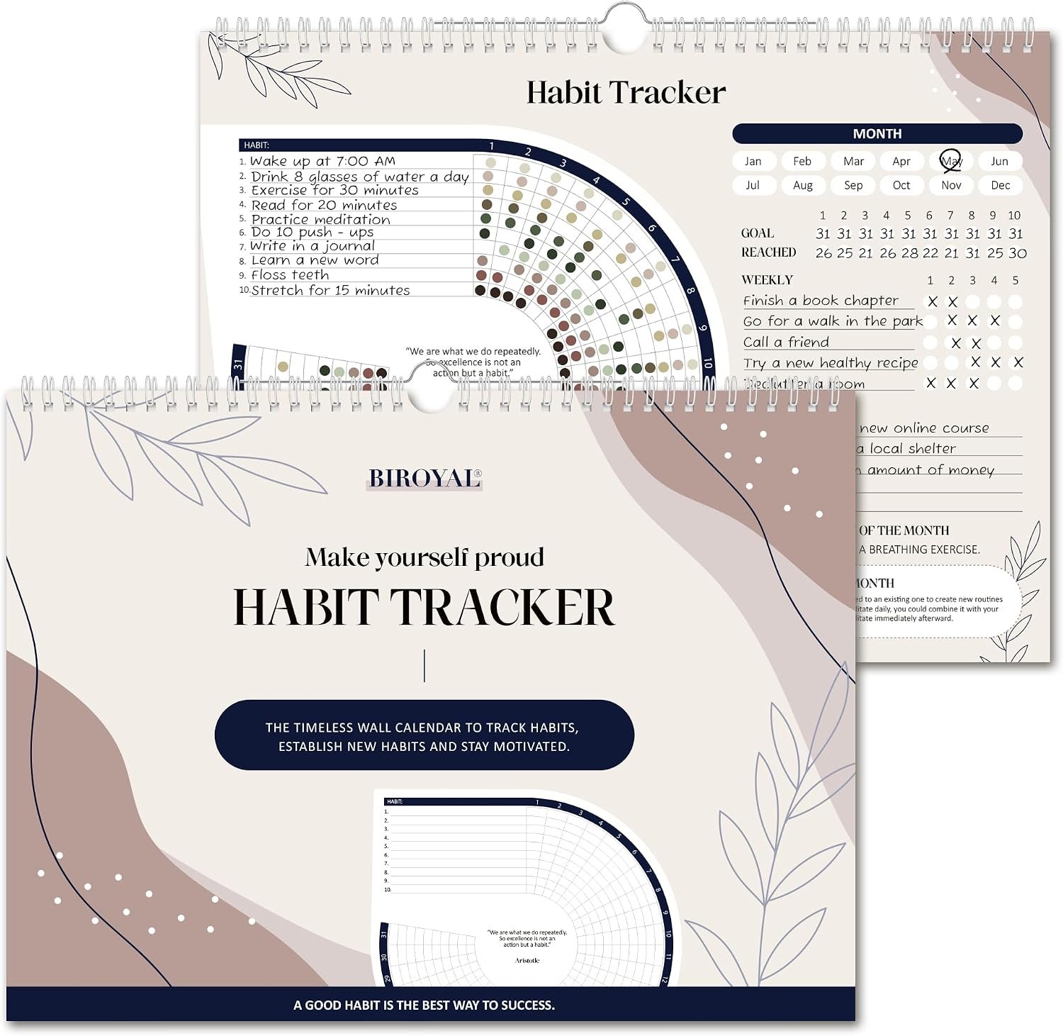 BIROYAL Habit Tracker Calendar 2027 (Undated 12 Months) – Daily Habit Tracker Jounal with Spiral Binding & Hanger – Goal Tracker – Motivational Monthly Habit Calendar – Productivity Tool and Workout Calendar – 8.3″ x 11.2″ (A4 Size)